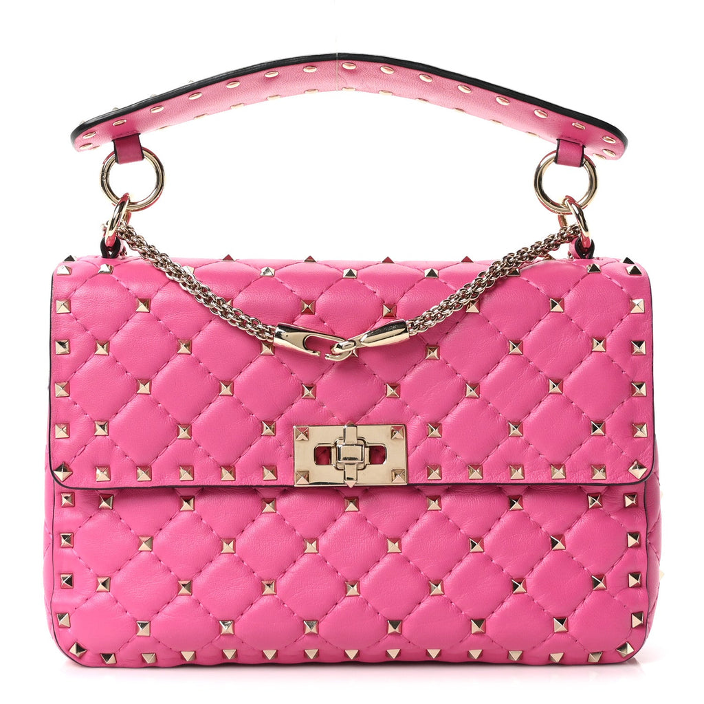 Nappa Medium Rockstud Spike Shoulder Bag Pink Orchid