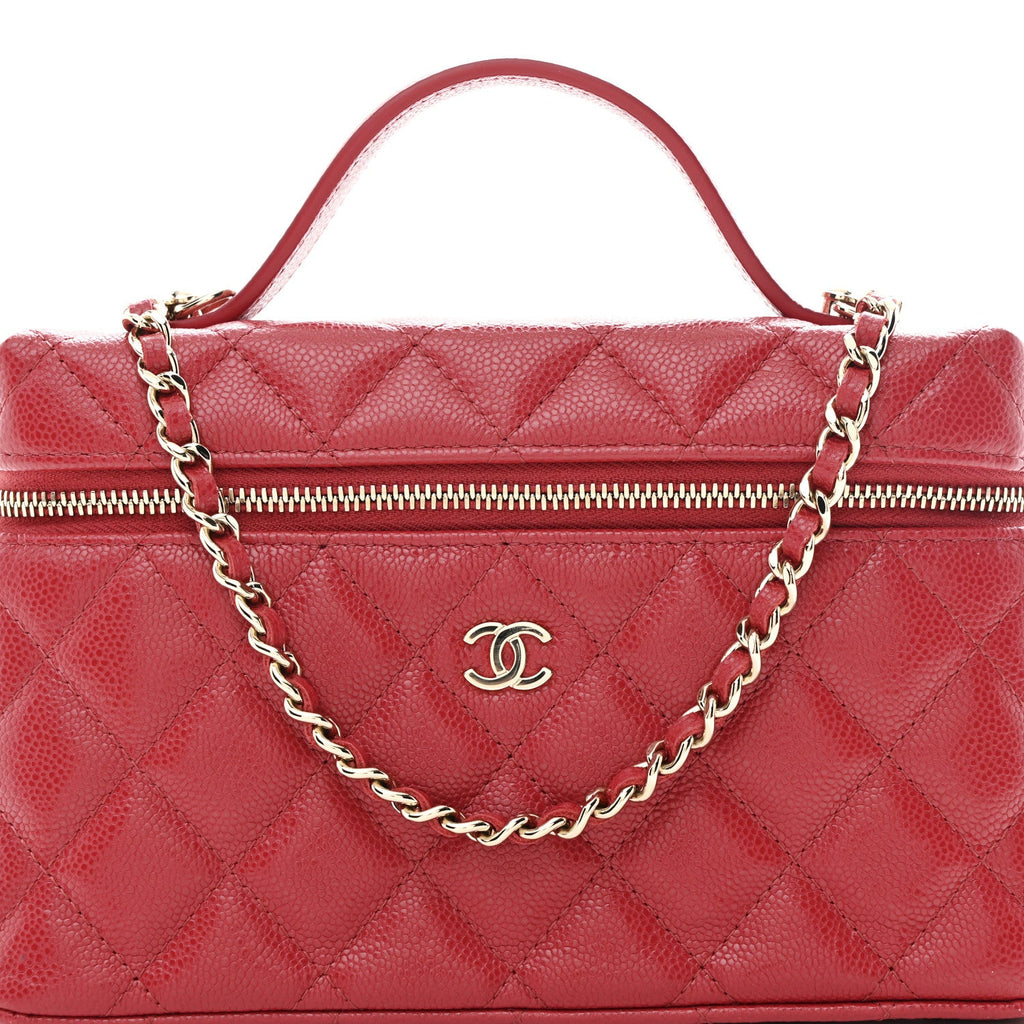 Caviar Quilted Top Handle Slim Vanity With Chain Red