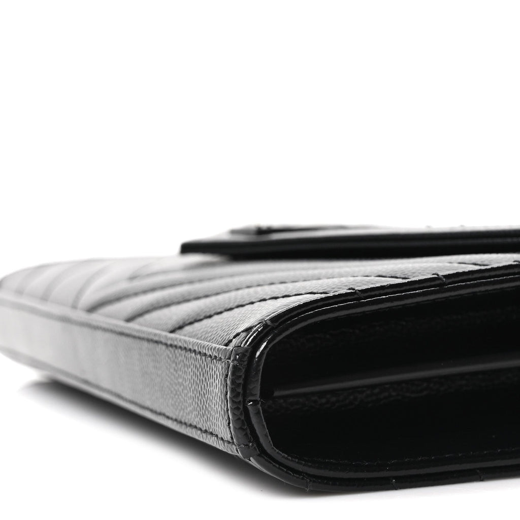 Grain De Poudre Matelasse Chevron Monogram Monochrome Chain Wallet Black