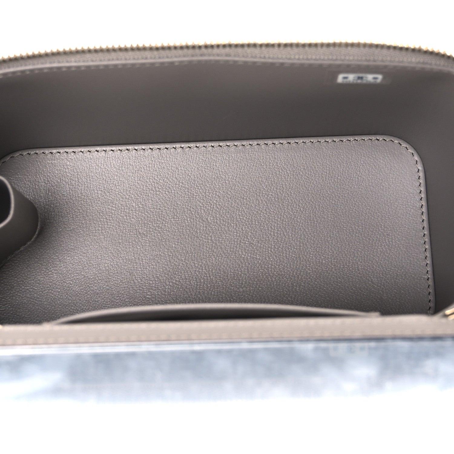 Lambskin Quilted Small Top Handle Vanity Case With Chain Dark Grey