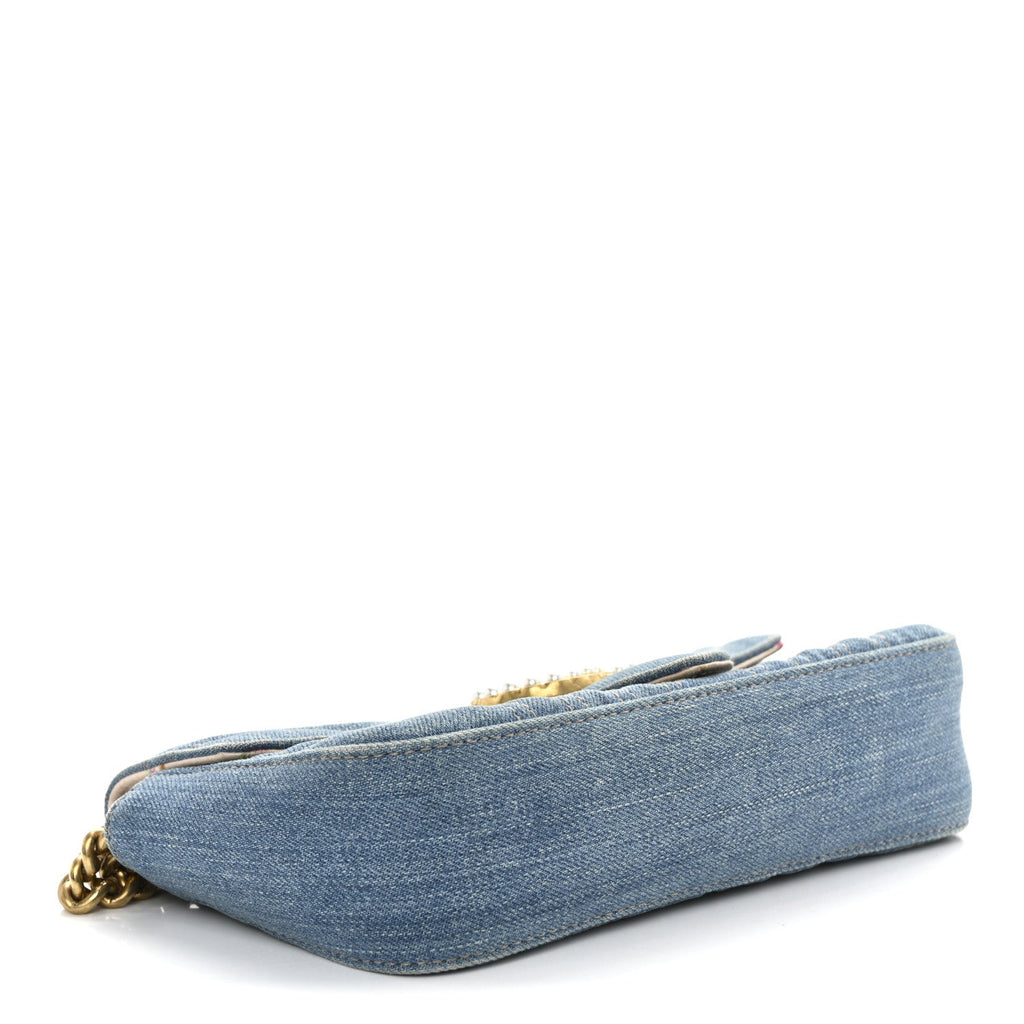 Denim Matelasse Small Pearly GG Marmont Shoulder Bag Blue