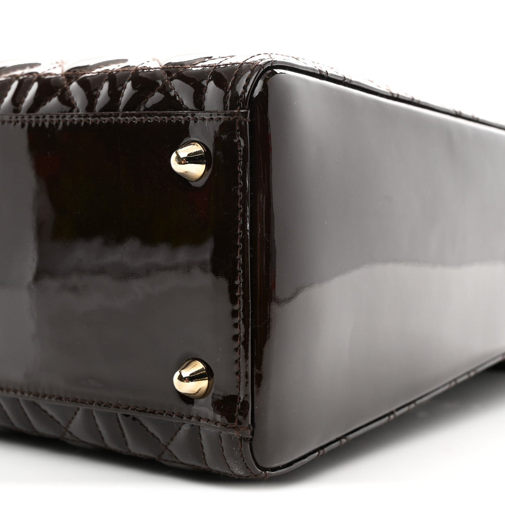 Patent Cannage Large Lady Dior Dark Brown