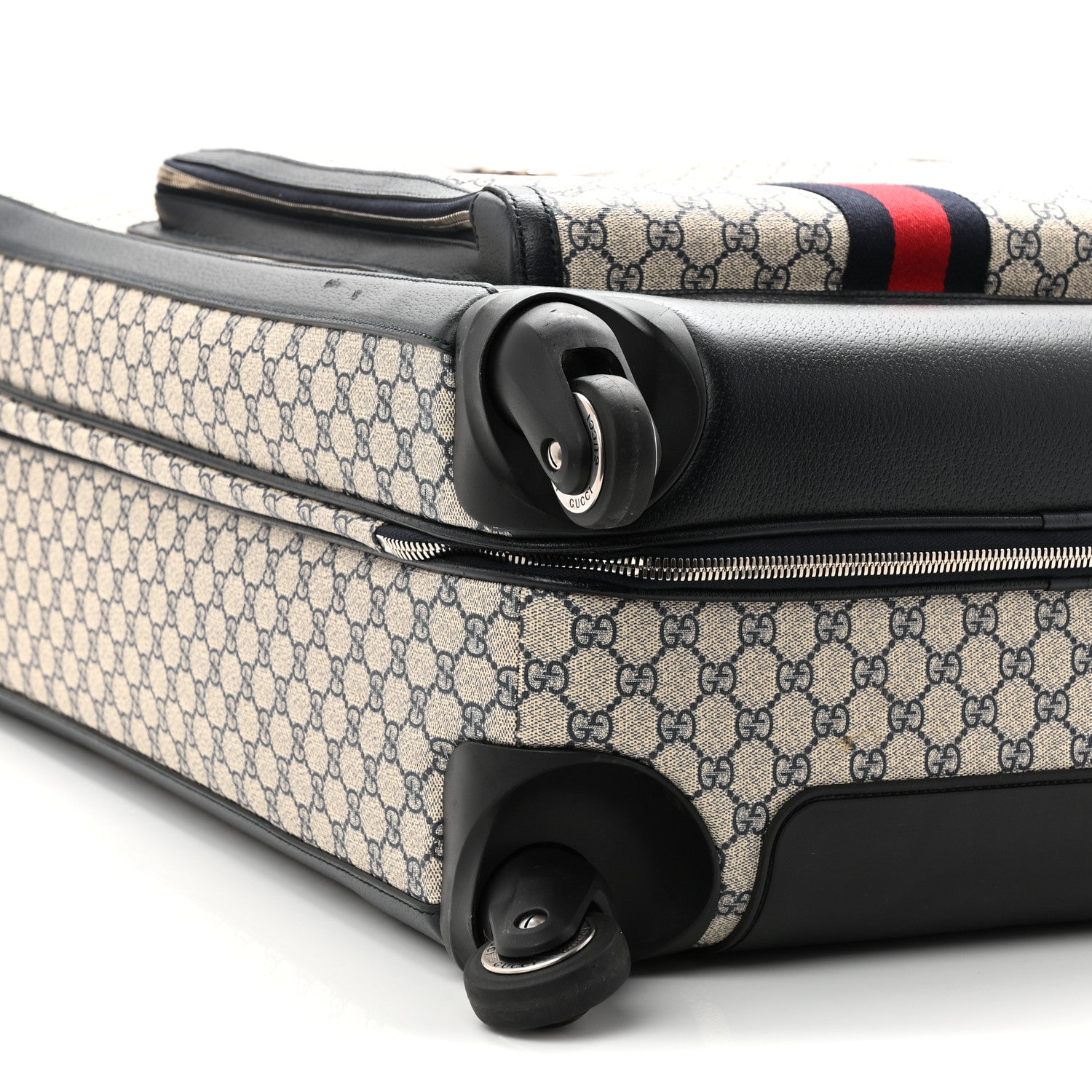 GG Supreme Monogram Textured Dollar Calfskin Web Large Savoy Trolley Suitcase Beige Blue