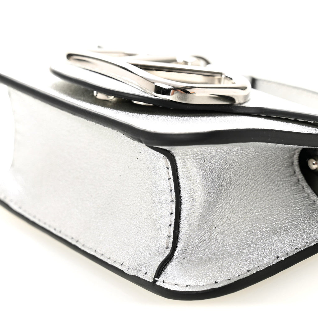 Laminated Calfskin Vlogo Micro Loco Shoulder Bag Silver
