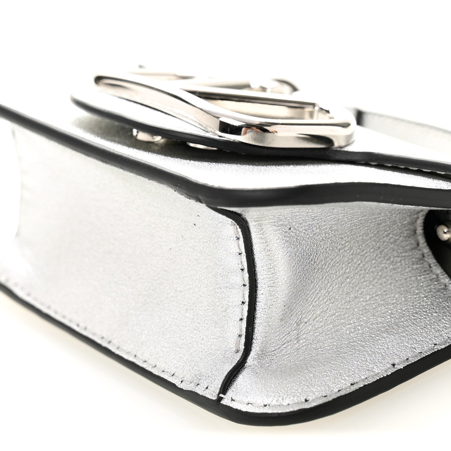 Laminated Calfskin Vlogo Micro Loco Shoulder Bag Silver
