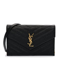 Grain De Poudre Matelasse Chevron Monogram Envelope Chain Wallet Black