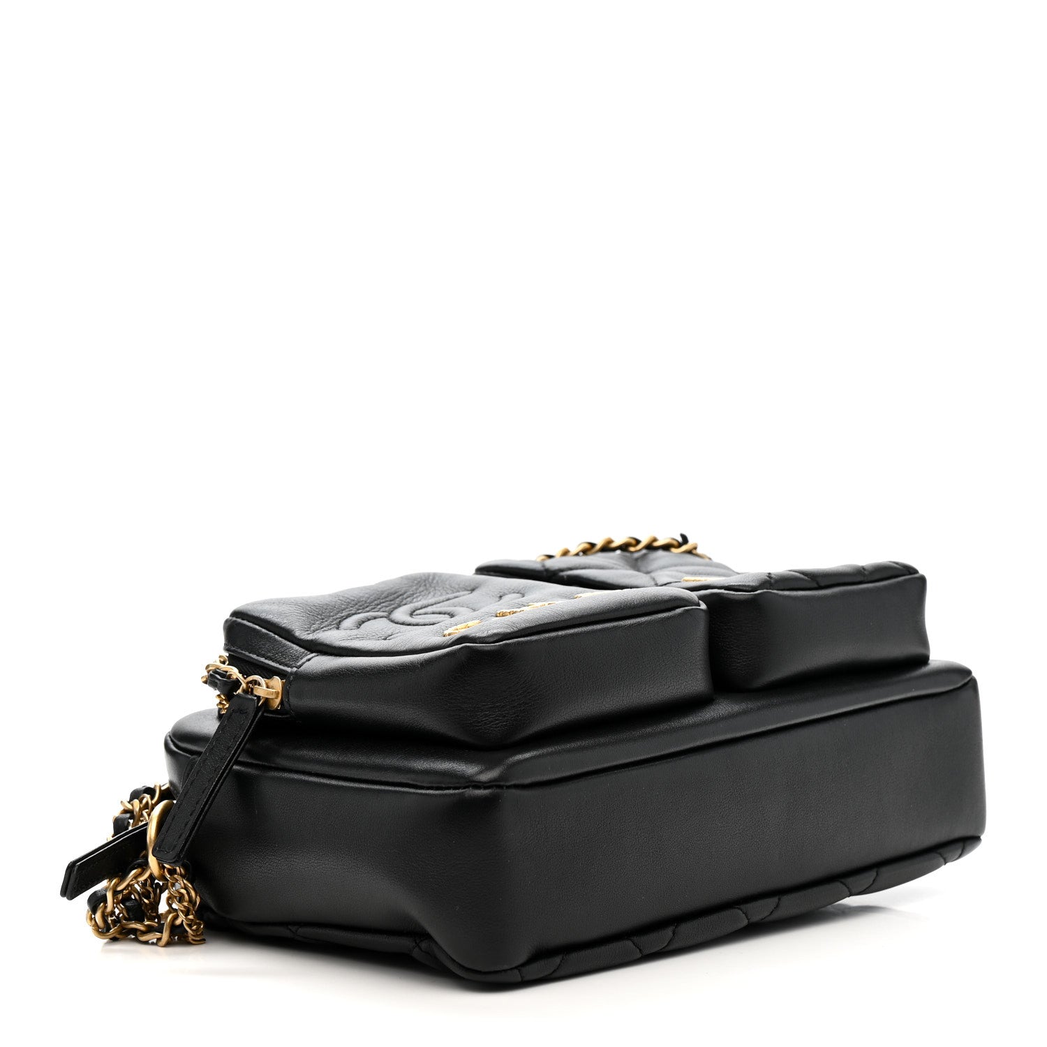 Calfskin Quilted Large Camera Case Black