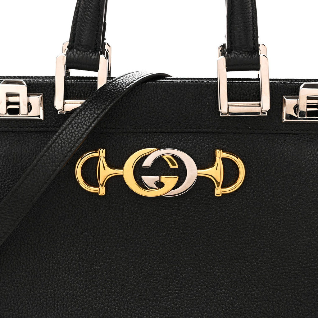 Grainy Calfskin Small Zumi Top Handle Bag Black