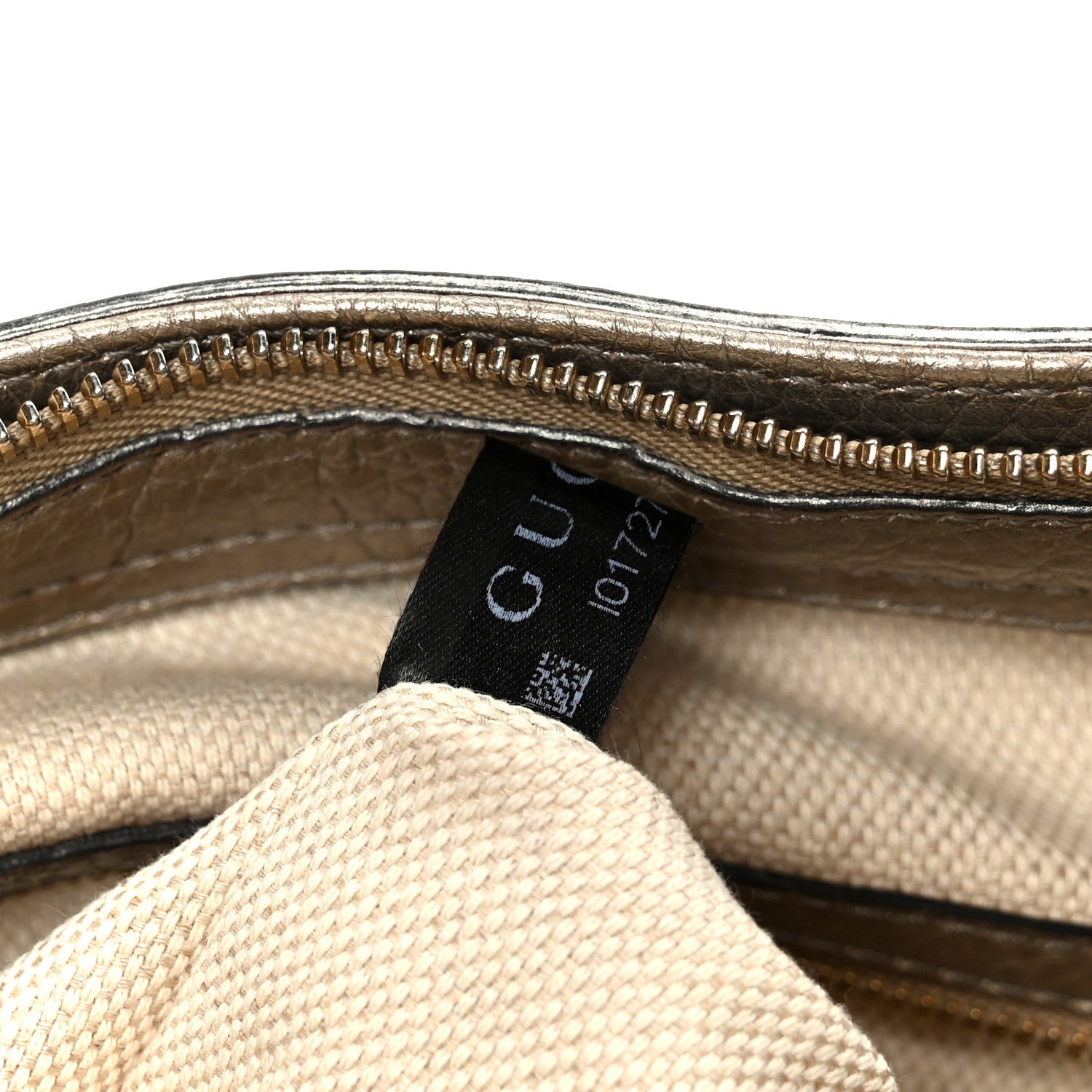 Metallic Pebbled Calfskin Small Soho Top Handle Bag Golden Beige