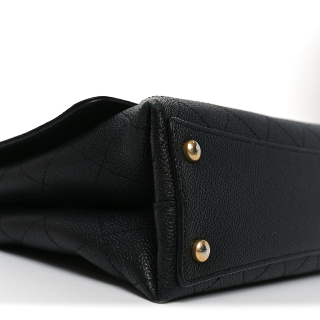 Caviar Diamond Stitched Top Handle Flap Black