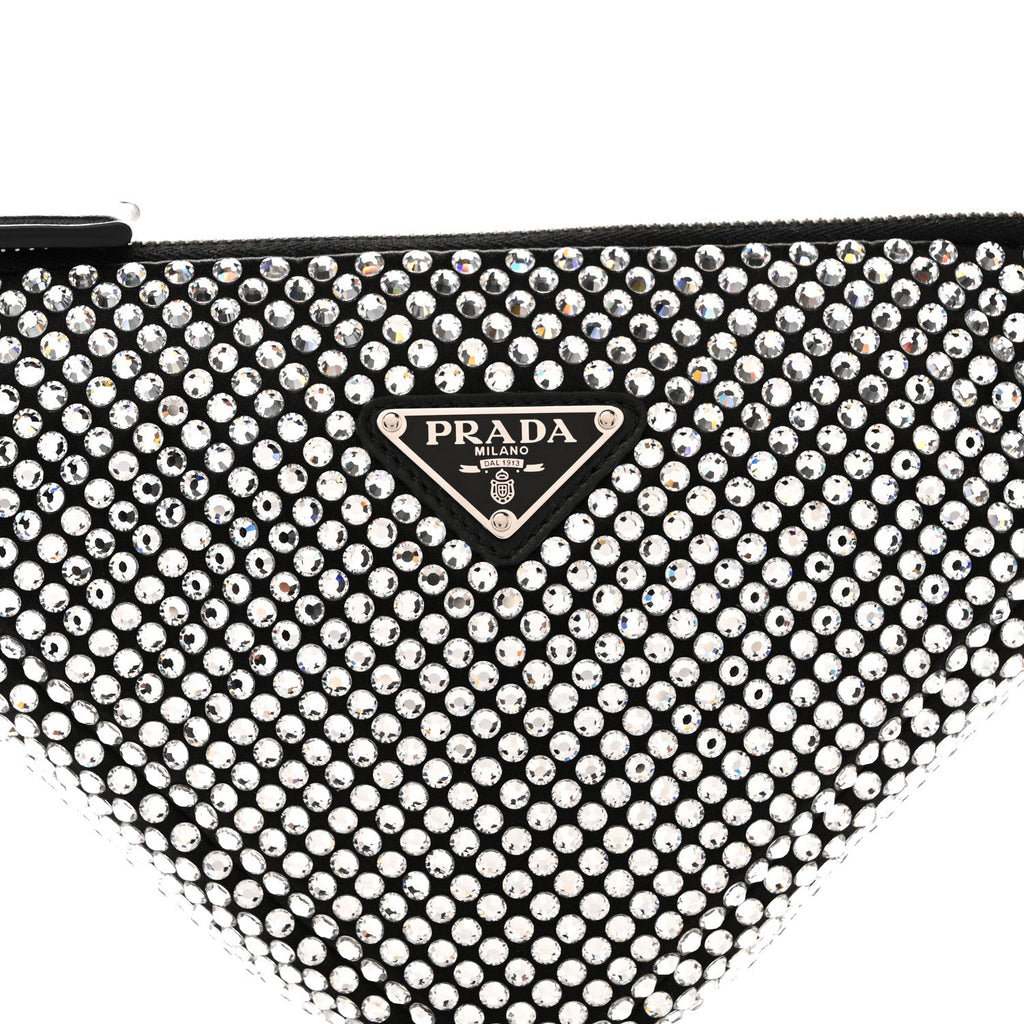 Satin Crystal Triangle Pouch Cristal