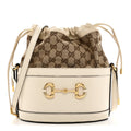 Monogram Textured Calfskin Horsebit 1955 Drawstring Bucket Bag Beige Mystic White