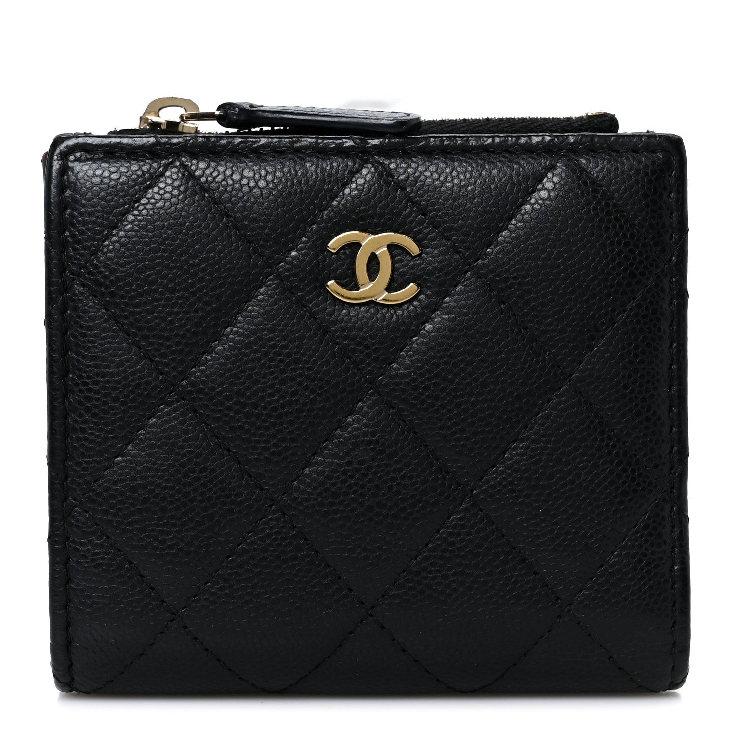 Caviar Quilted CC Zip Compact Wallet Black