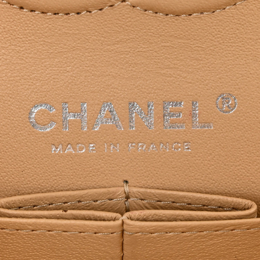 Caviar Quilted Small Double Flap Beige