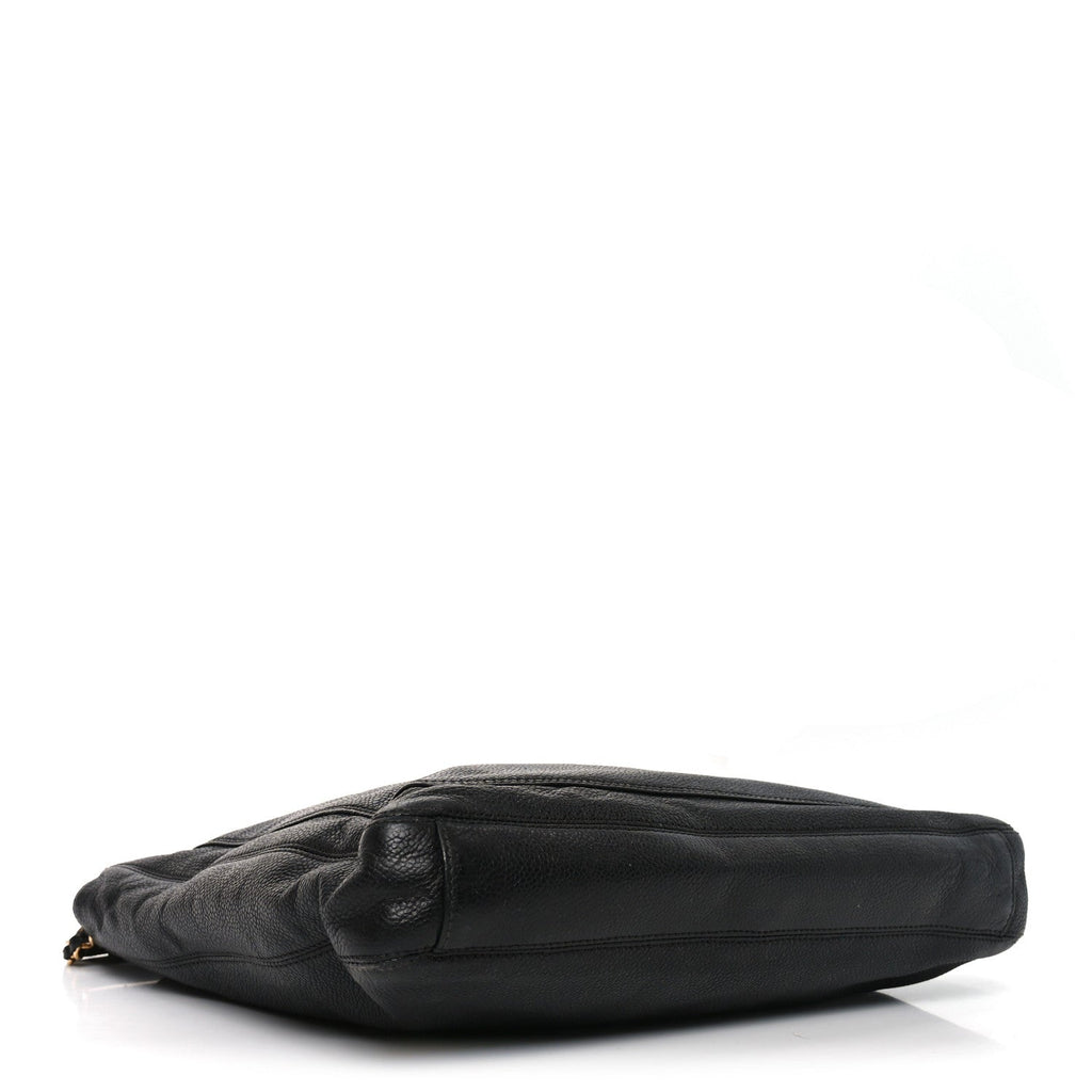 Caviar Embroidered Logo Shoulder Bag Black