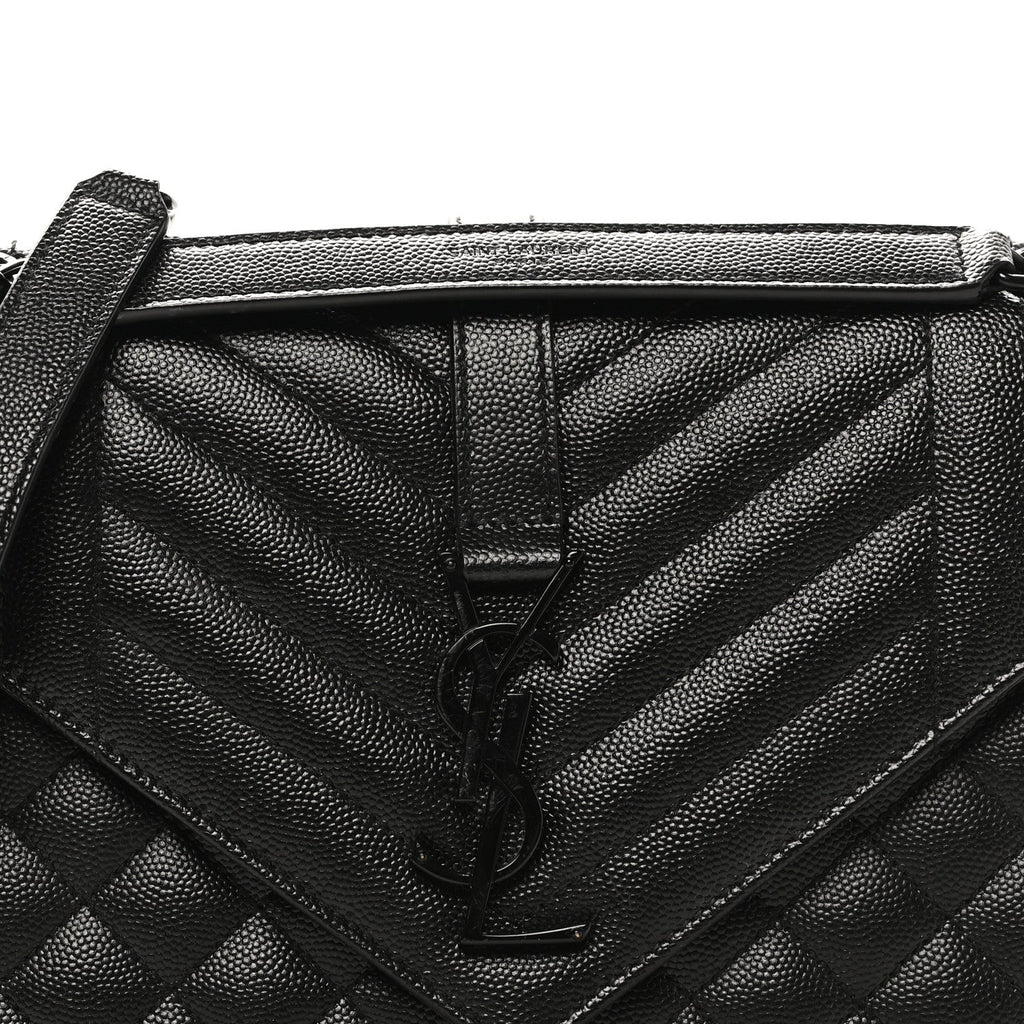 Grain De Poudre Textured Mixed Matelasse Triquilt Medium Monogram Monochrome Satchel Black