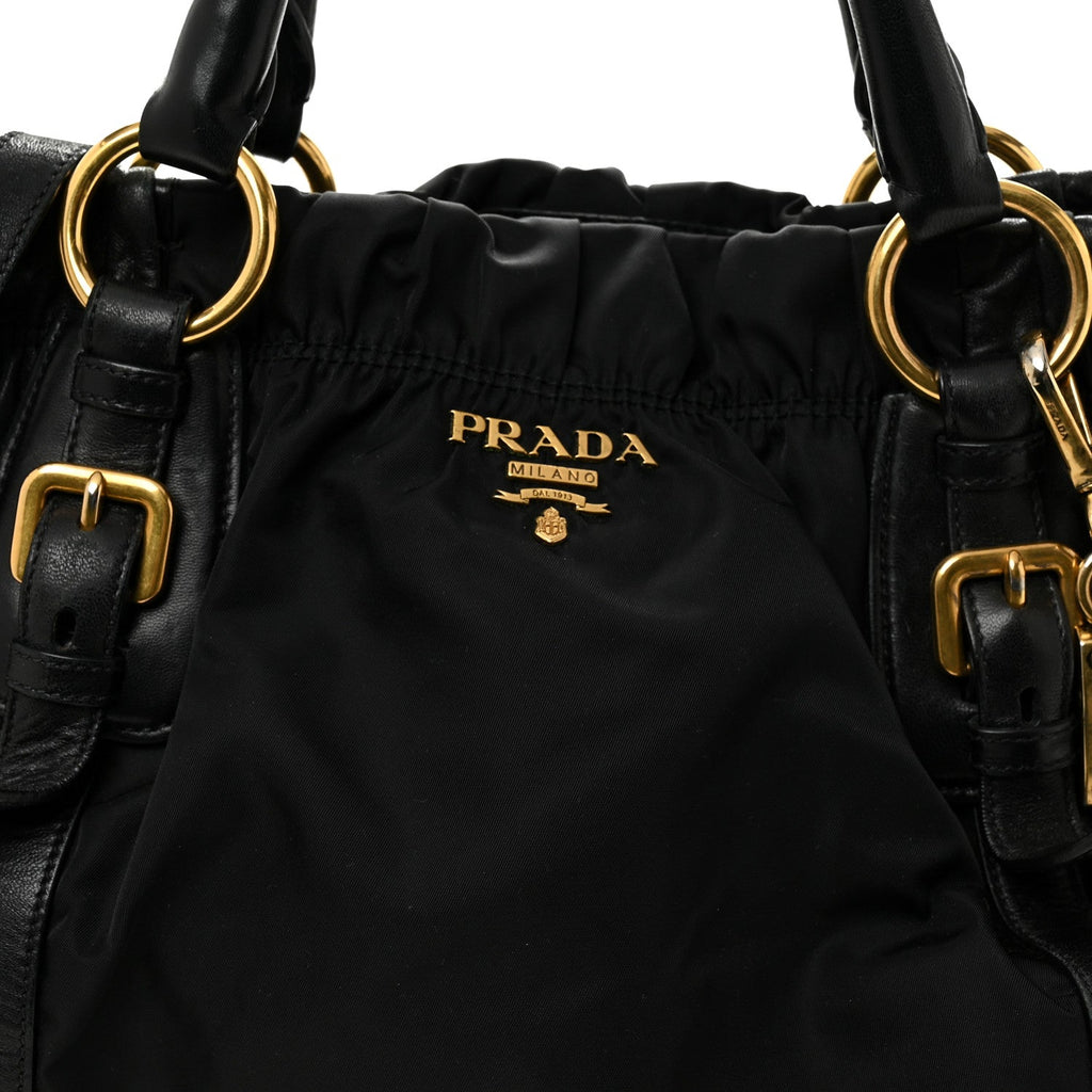 Tessuto Nylon Gaufre Shopping Satchel Black