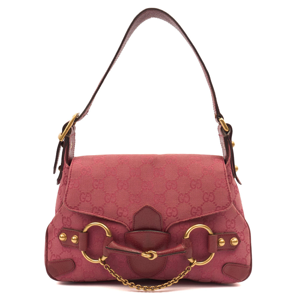 Gucci Shoulder Bag Horsebit Chain Shoulder Bag in Pink, GG Canvas