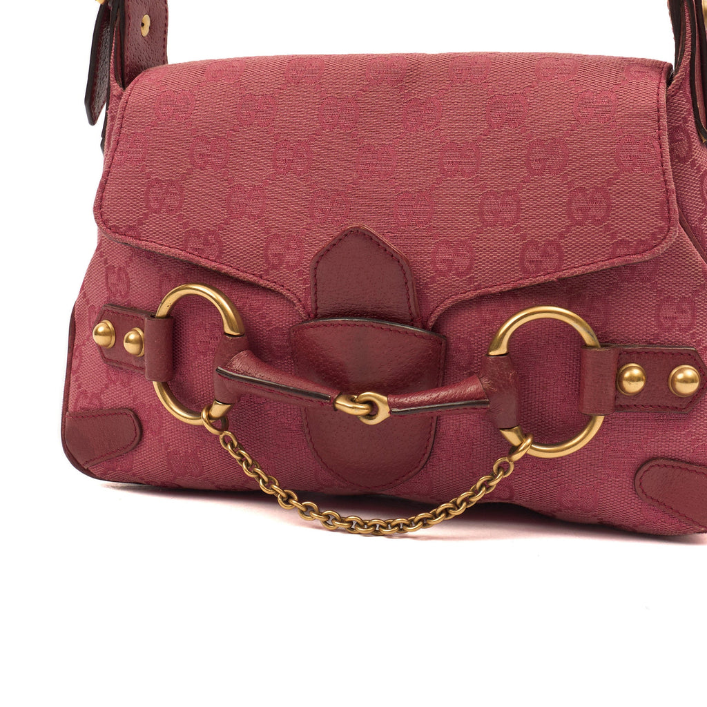 Gucci Shoulder Bag Horsebit Chain Shoulder Bag in Pink, GG Canvas