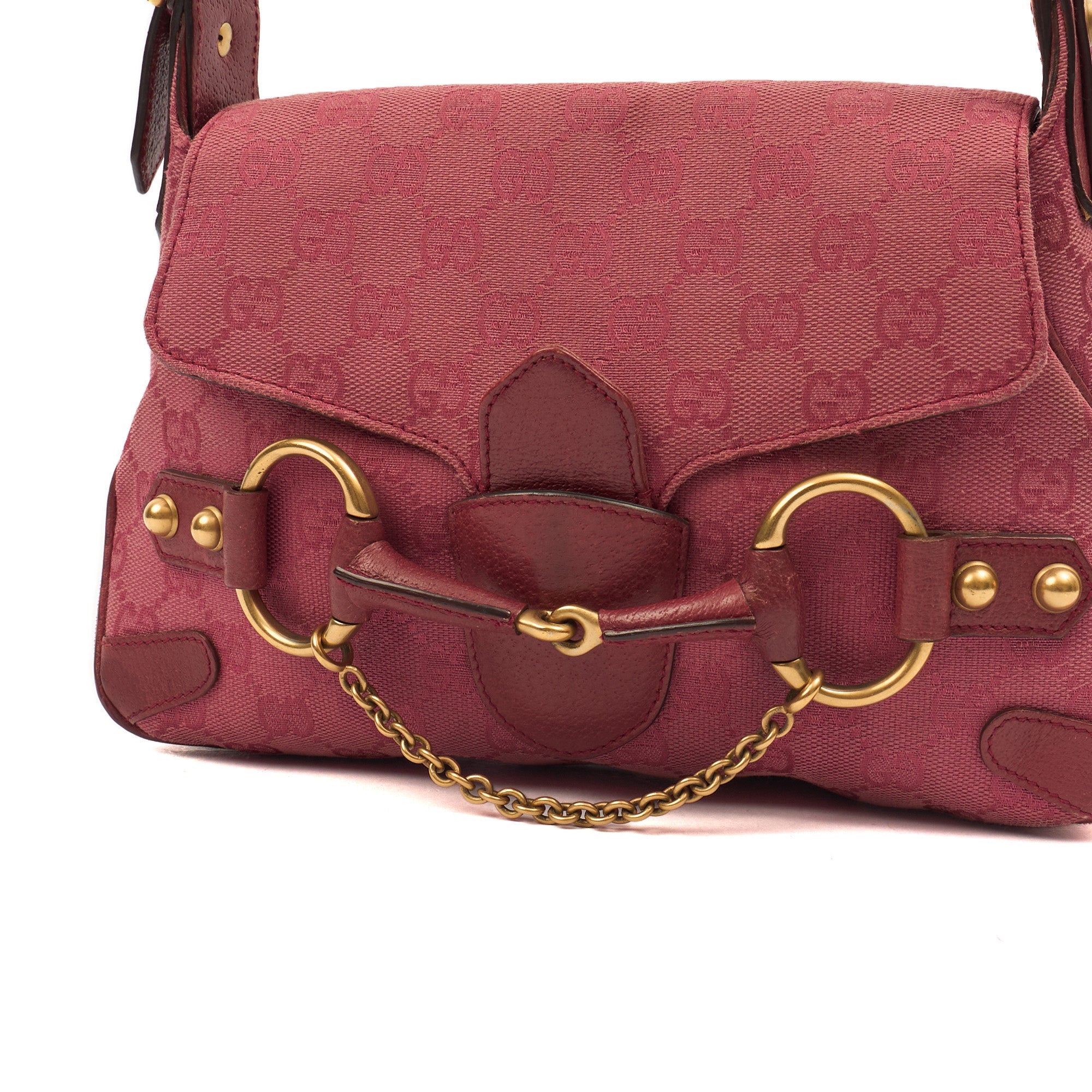 Gucci Shoulder Bag Horsebit Chain Shoulder Bag in Pink, GG Canvas