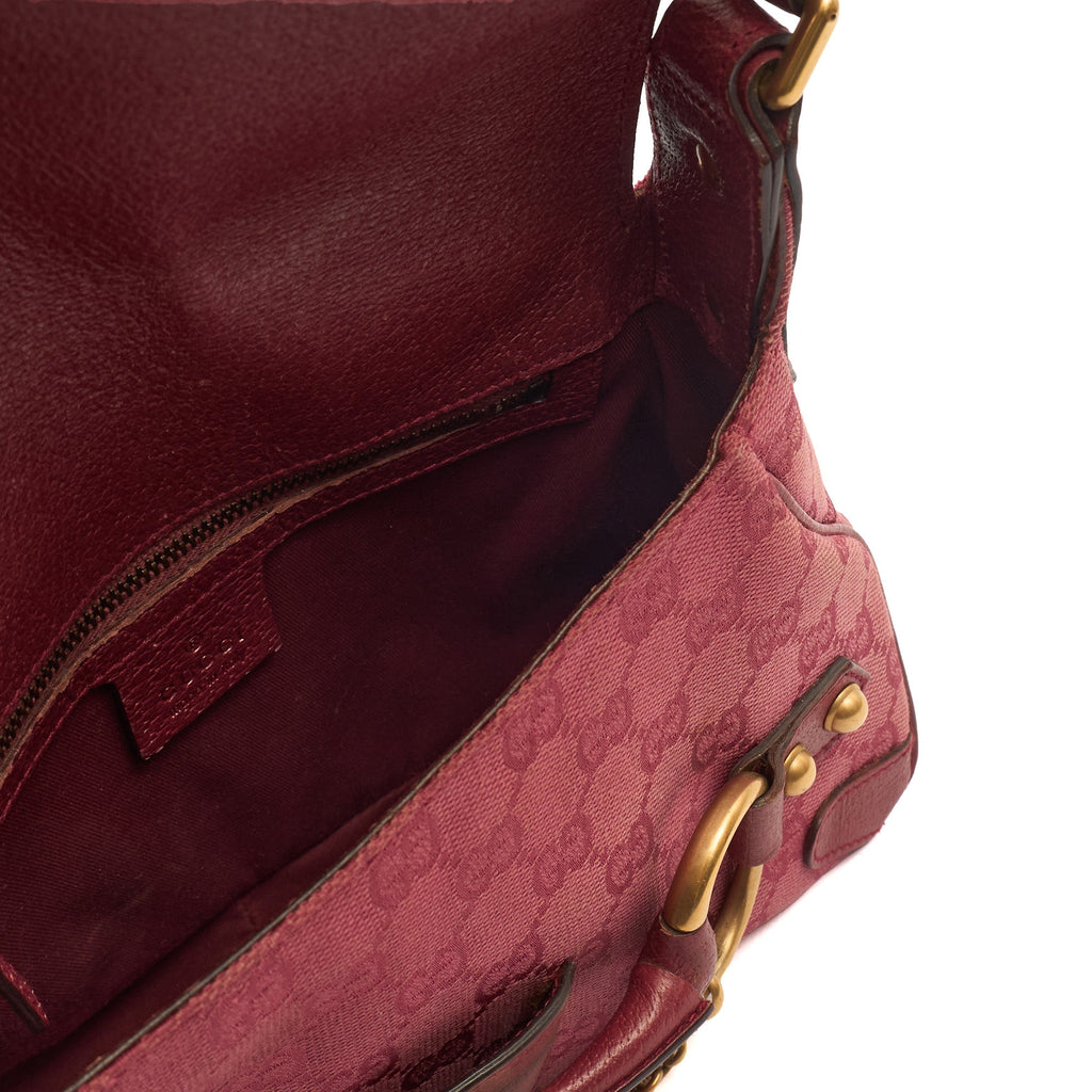 Gucci Shoulder Bag Horsebit Chain Shoulder Bag in Pink, GG Canvas