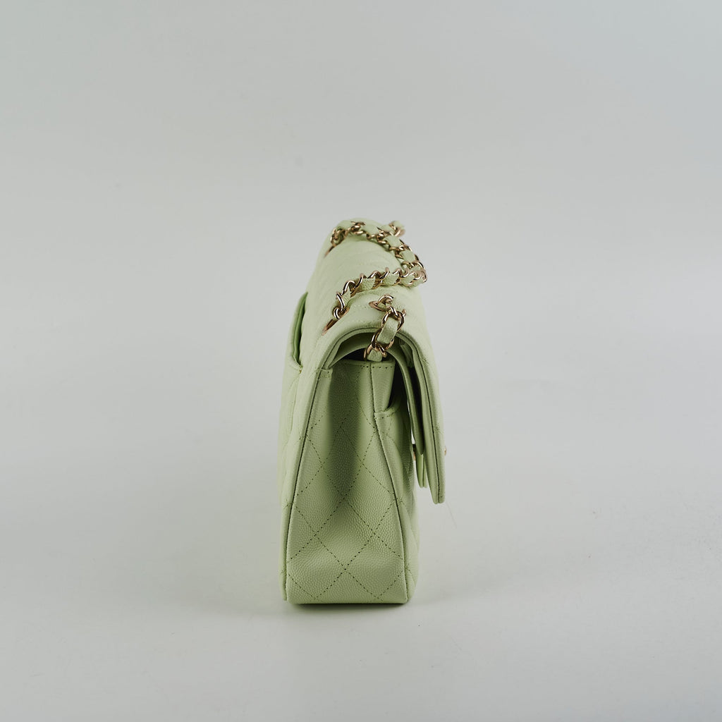 Chanel Medium Caviar Double Classic Flap Light Green