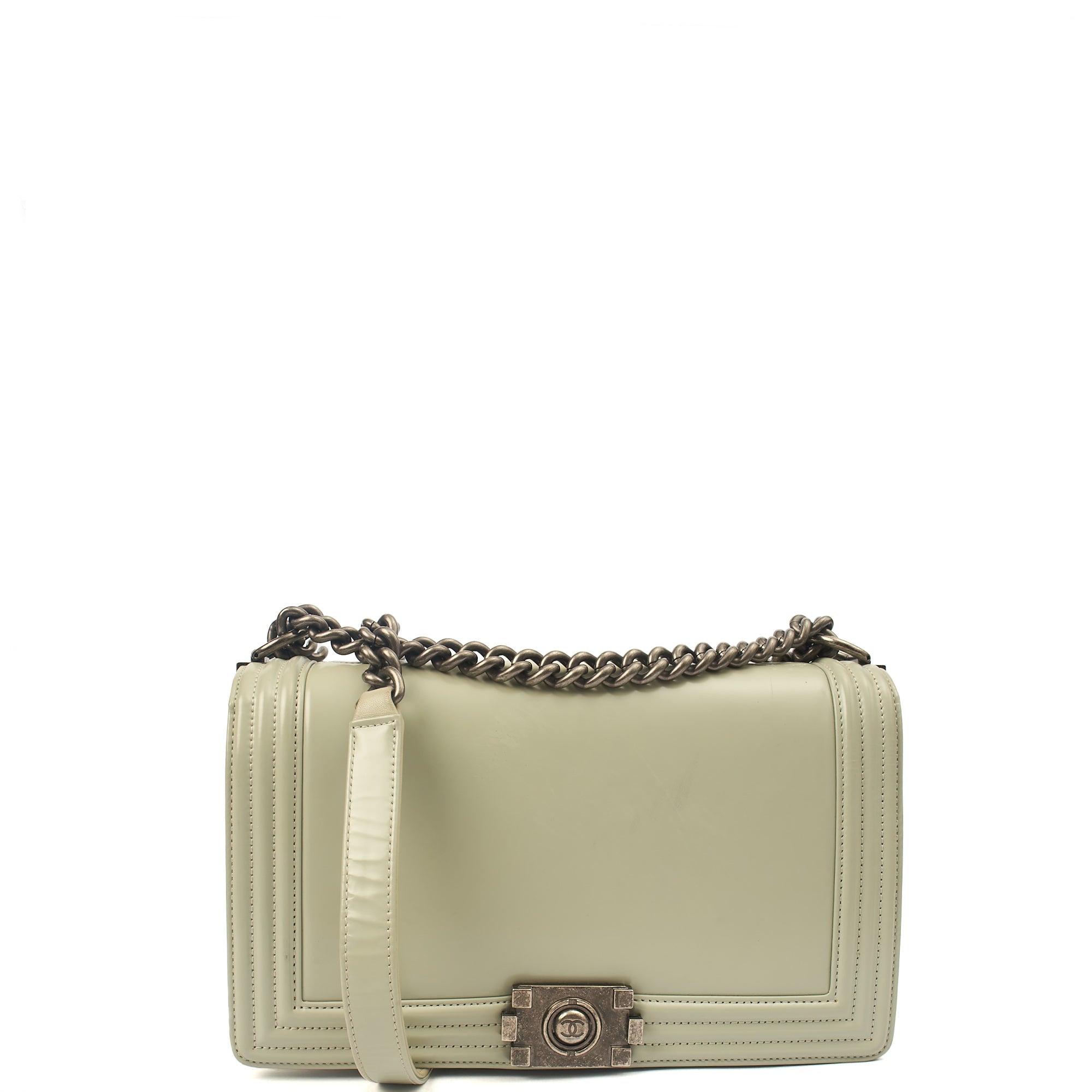 Chanel Shoulder Bag Boy - Medium in Grey, Patent Leather