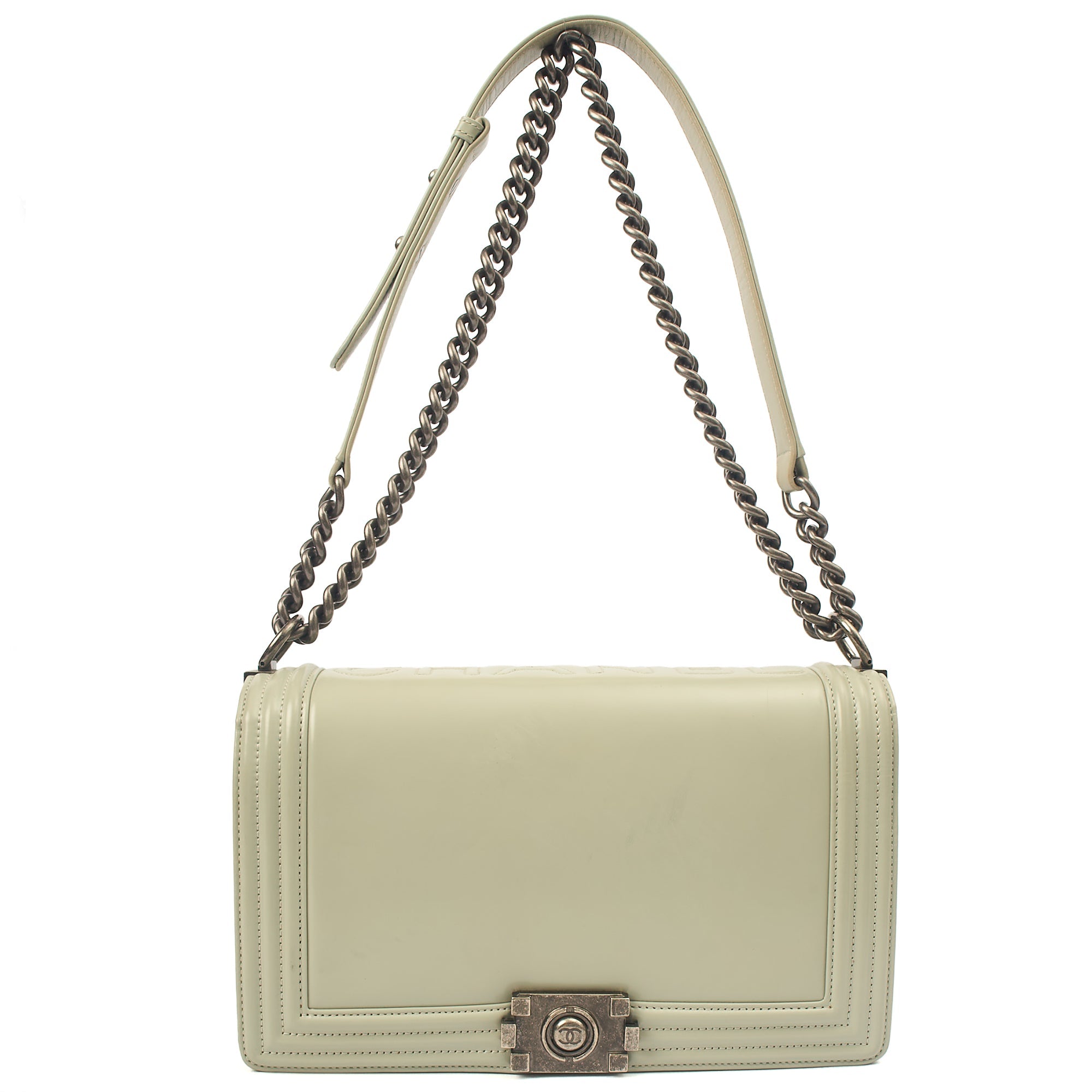 Chanel Shoulder Bag Boy - Medium in Grey, Patent Leather