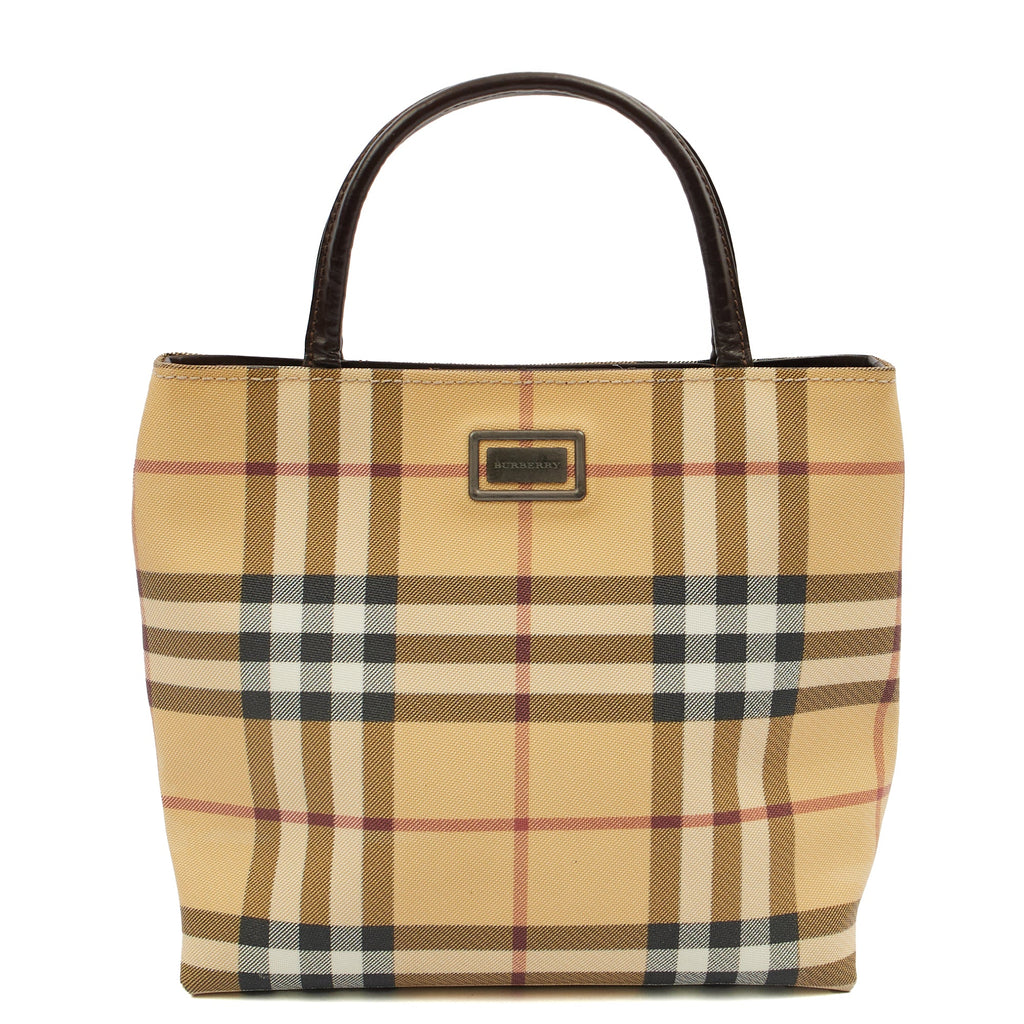 Burberry Tote Check Tote in Brown, Leather