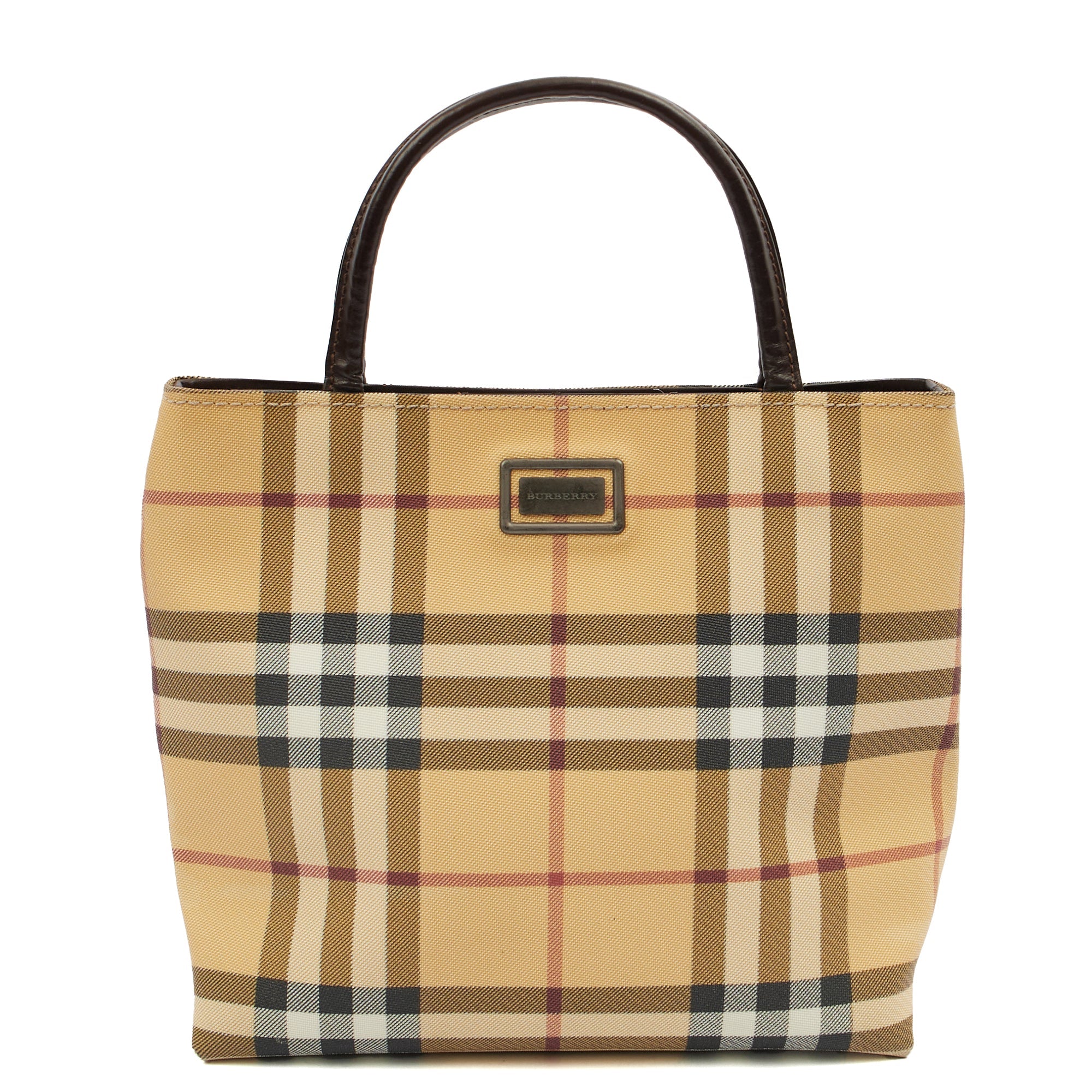 Burberry Tote Check Tote in Brown, Leather