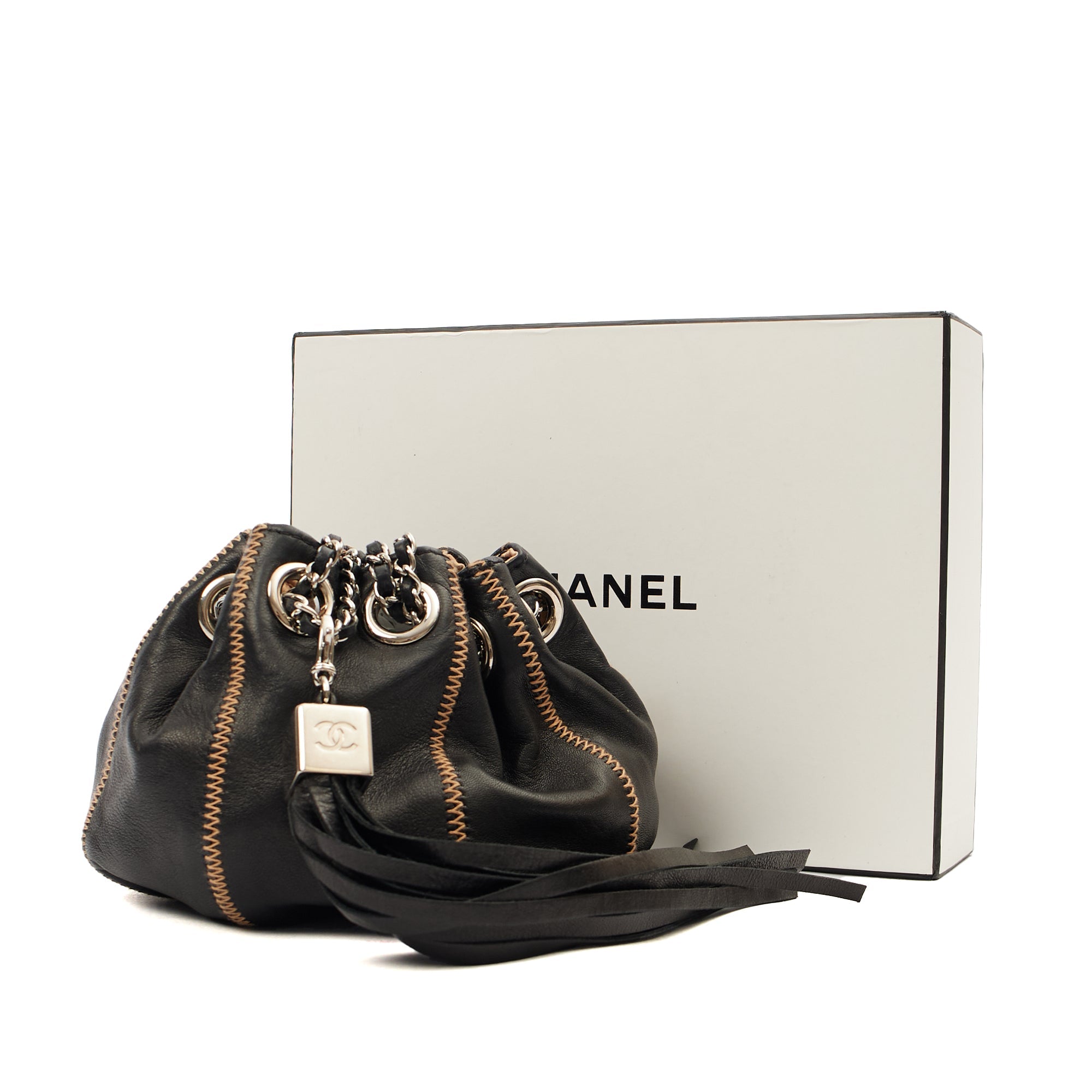 Chanel Mini Bag Bucket Bag in Black, Lambskin Leather