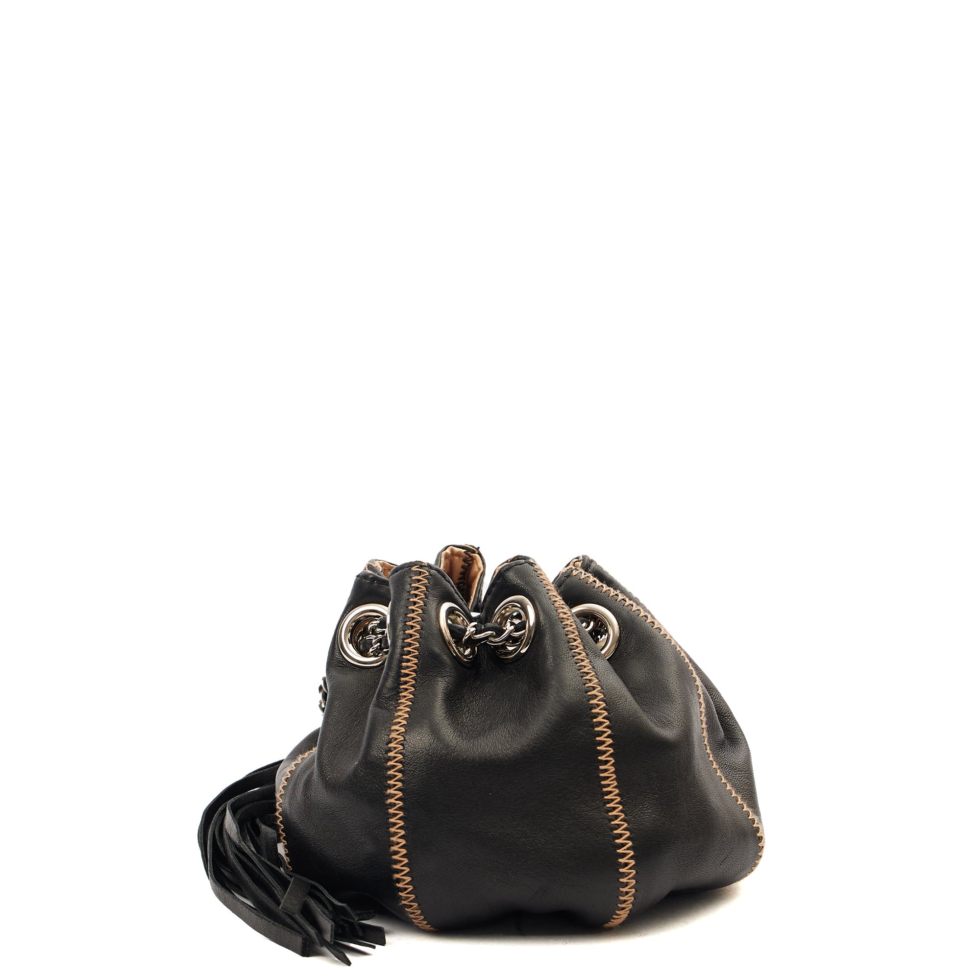 Chanel Mini Bag Bucket Bag in Black, Lambskin Leather