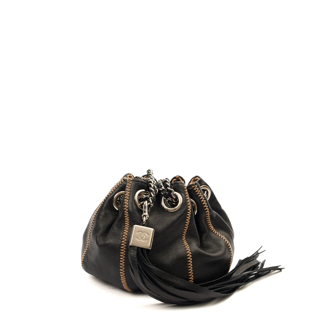 Chanel Mini Bag Bucket Bag in Black, Lambskin Leather