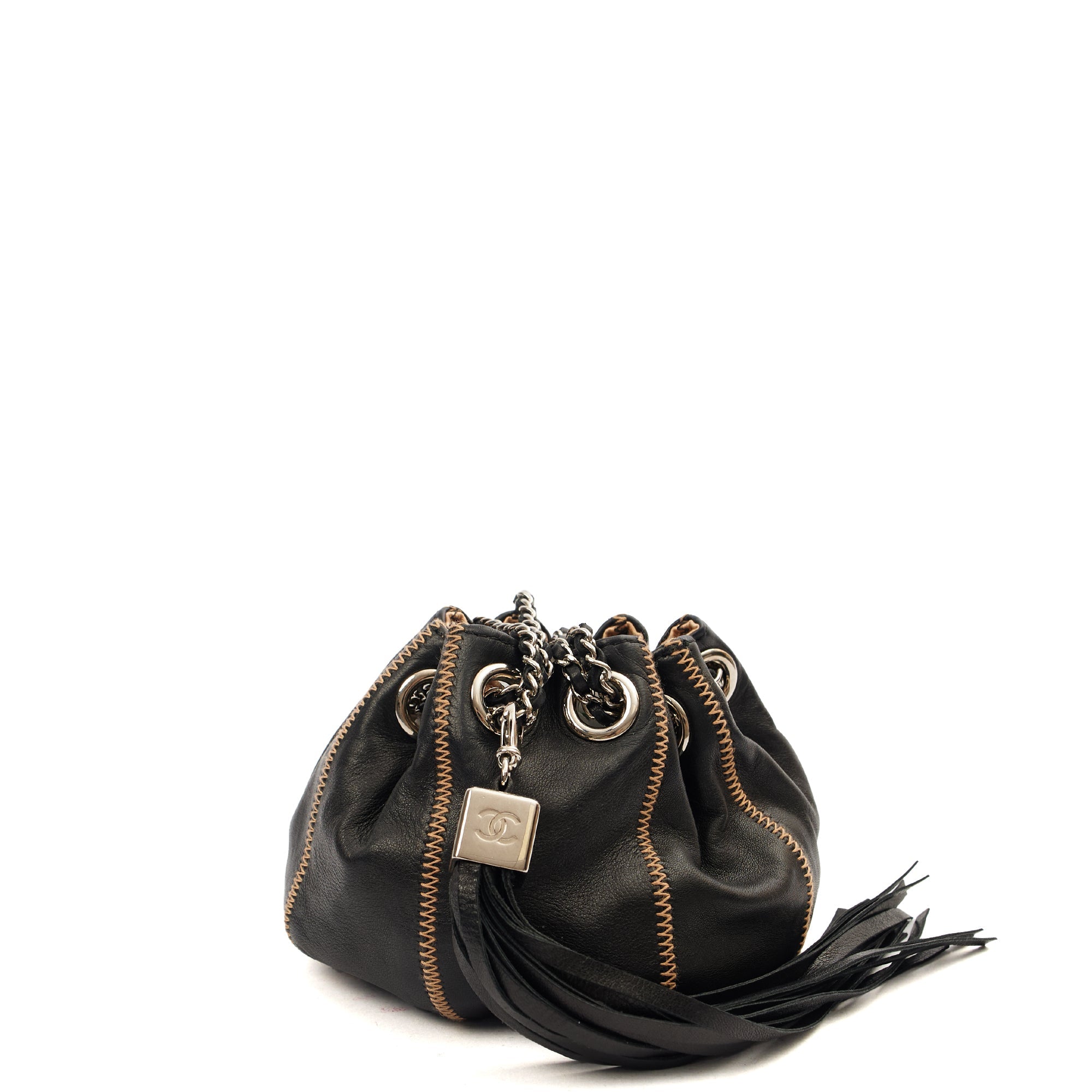 Chanel Mini Bag Bucket Bag in Black, Lambskin Leather