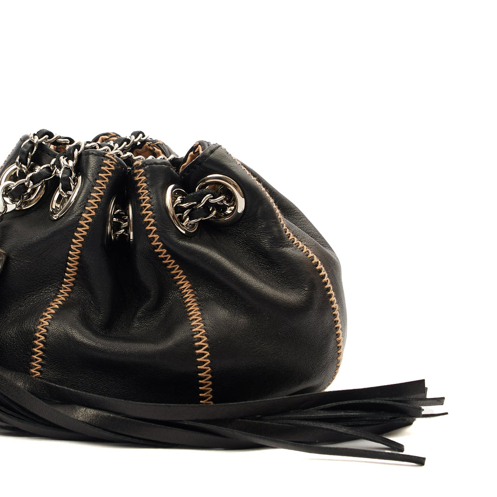 Chanel Mini Bag Bucket Bag in Black, Lambskin Leather
