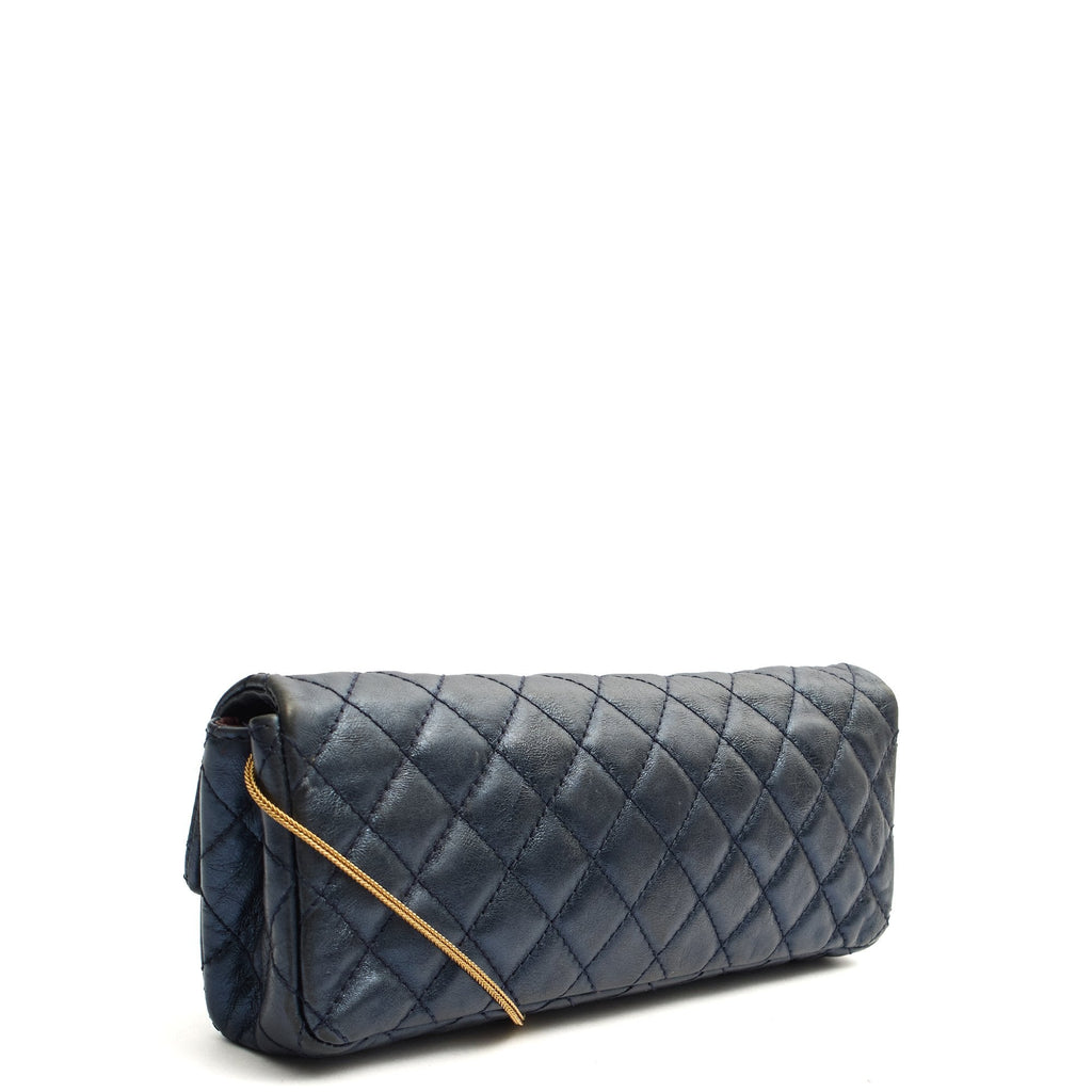 Chanel Shoulder Bag 2.55 Reissue East West Clutch in Blue, Crinkled Calfskin Leather