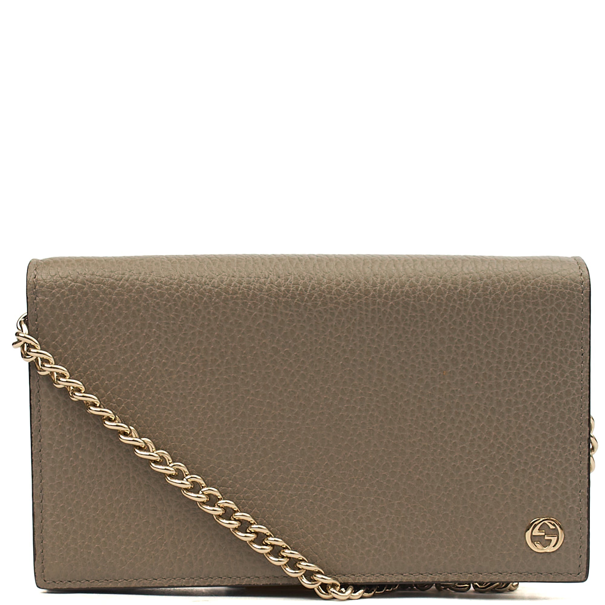Gucci Cross Body Dollar Interlocking GG Wallet On Chain in Grey, Leather