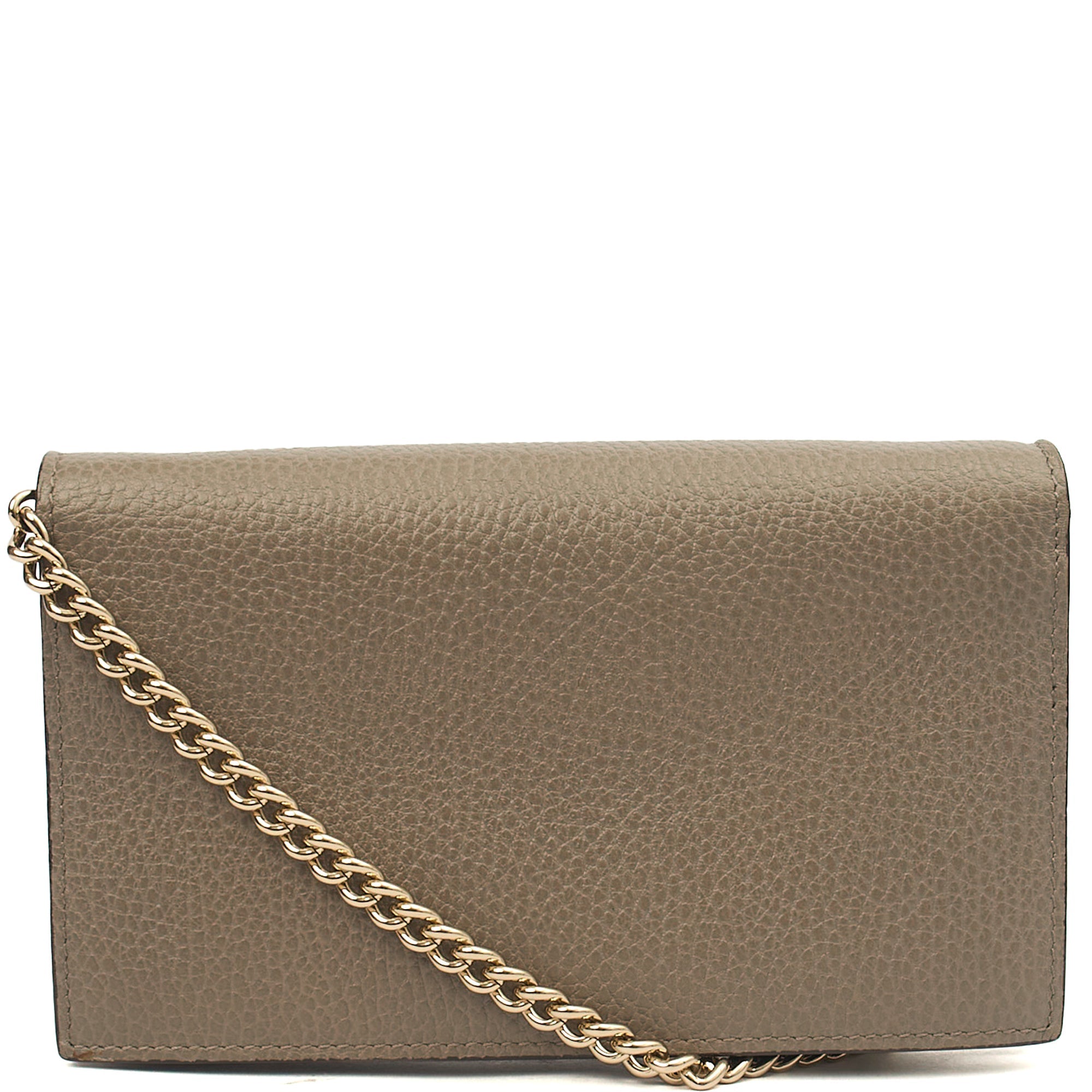 Gucci Cross Body Dollar Interlocking GG Wallet On Chain in Grey, Leather