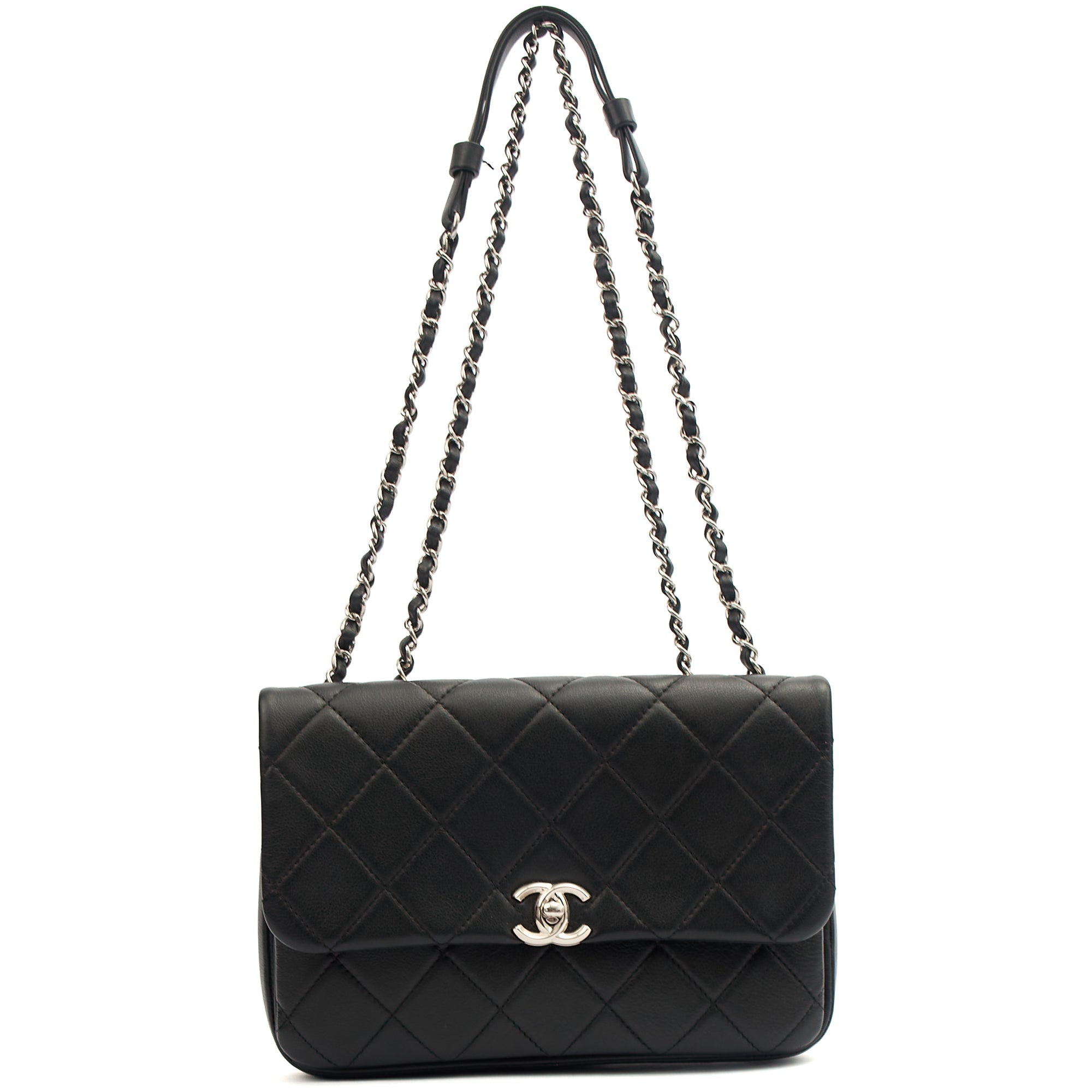 Chanel Shoulder Bag Flap Bag in Black, Calfskin Leather
