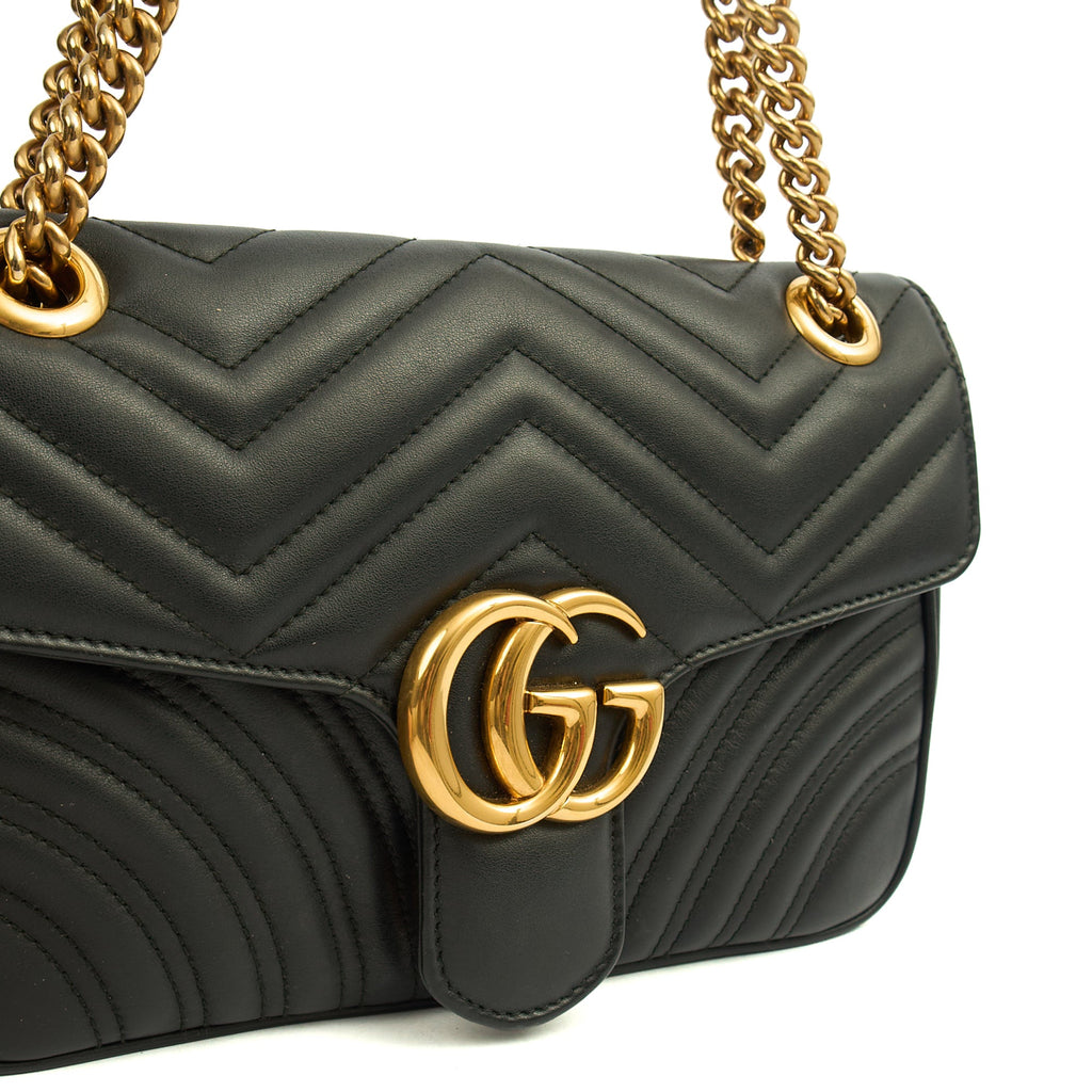 Gucci Cross Body Marmont Shoulder Flap Bag - Small in Black, Leather