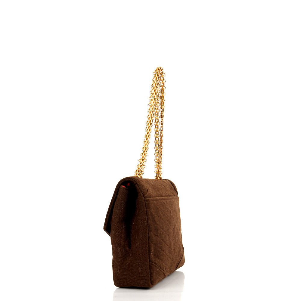 Chanel Shoulder Bag Vintage Flap Bag  in Brown Fabric