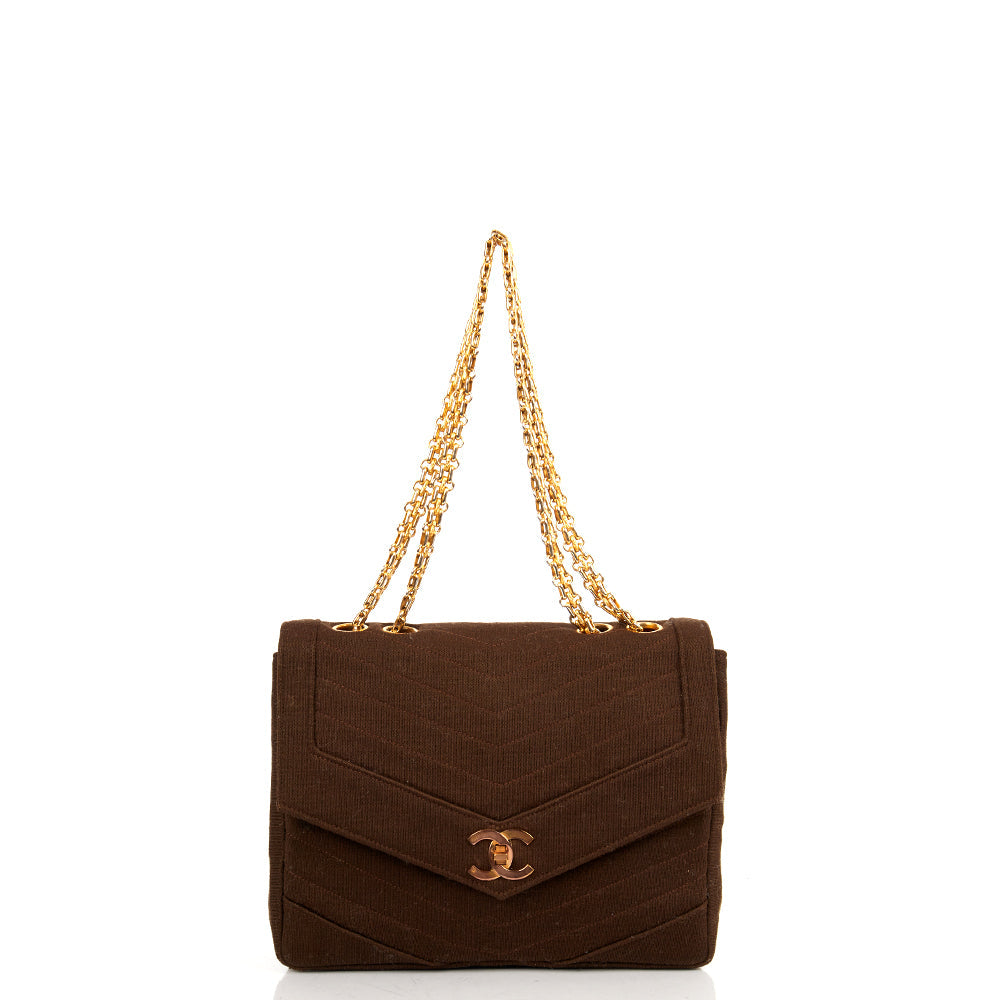 Chanel Shoulder Bag Vintage Flap Bag  in Brown Fabric