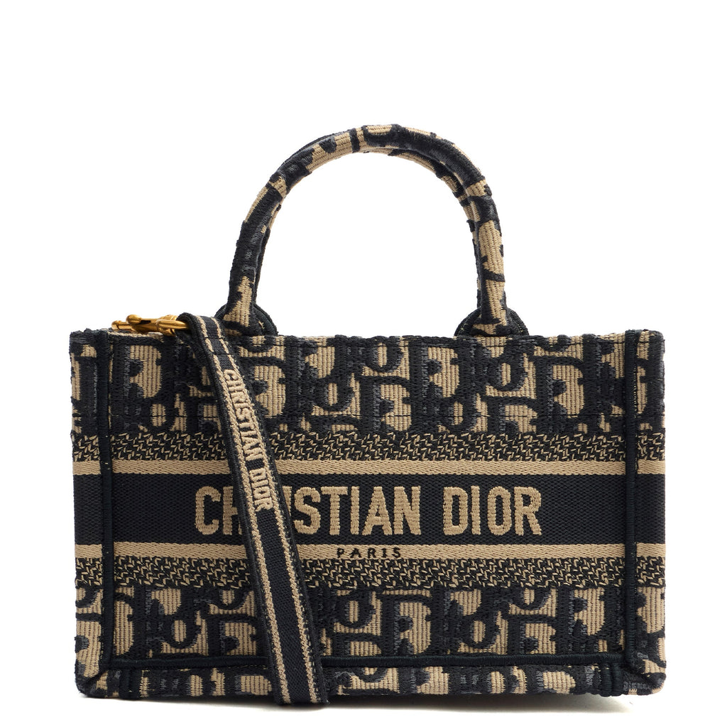 Christian Dior Mini Bag Book Tote- Mini  in Blue, Dior Oblique Embroidery