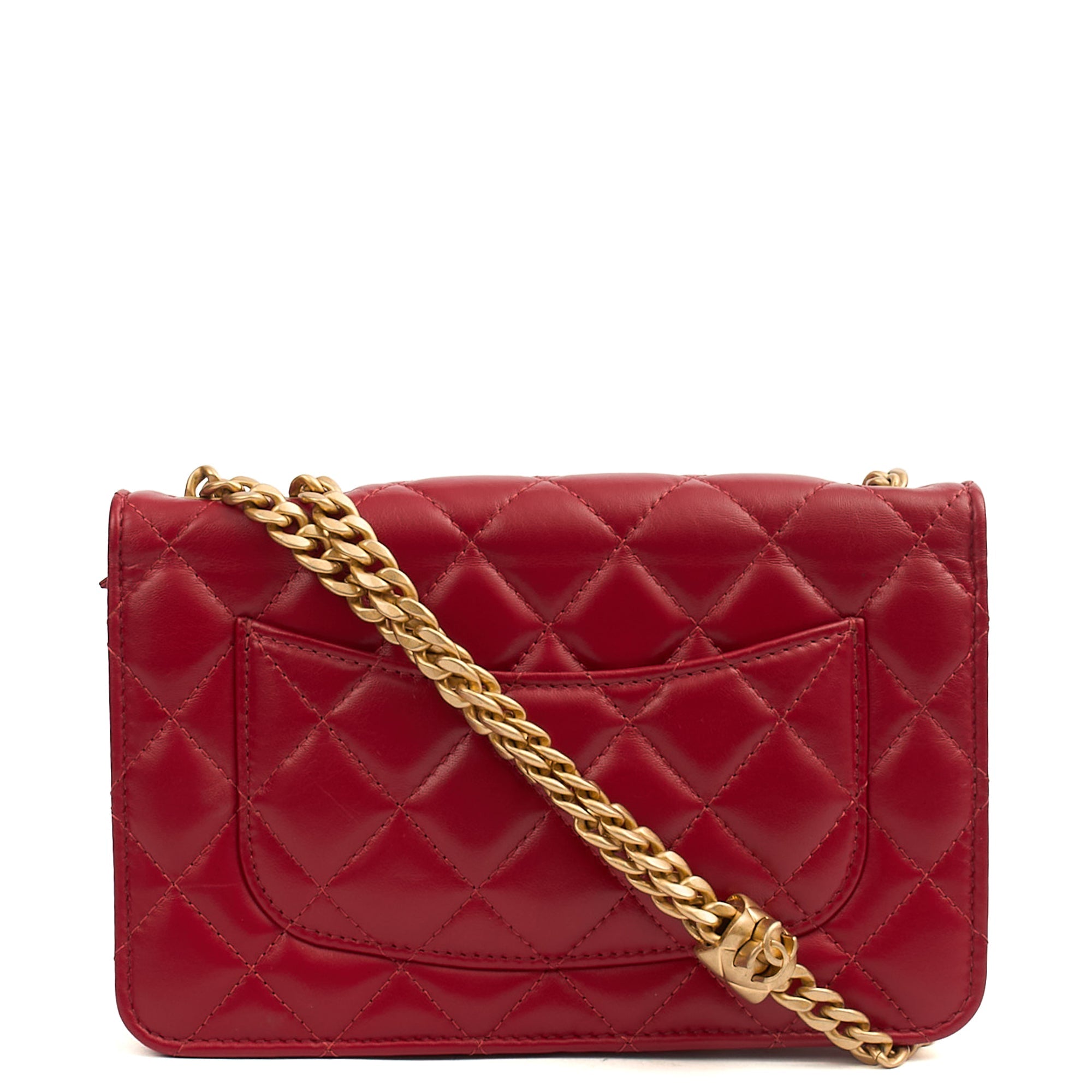 Chanel Cross Body Pearl Crush Wallet on Chain in Red, Lambskin Leather