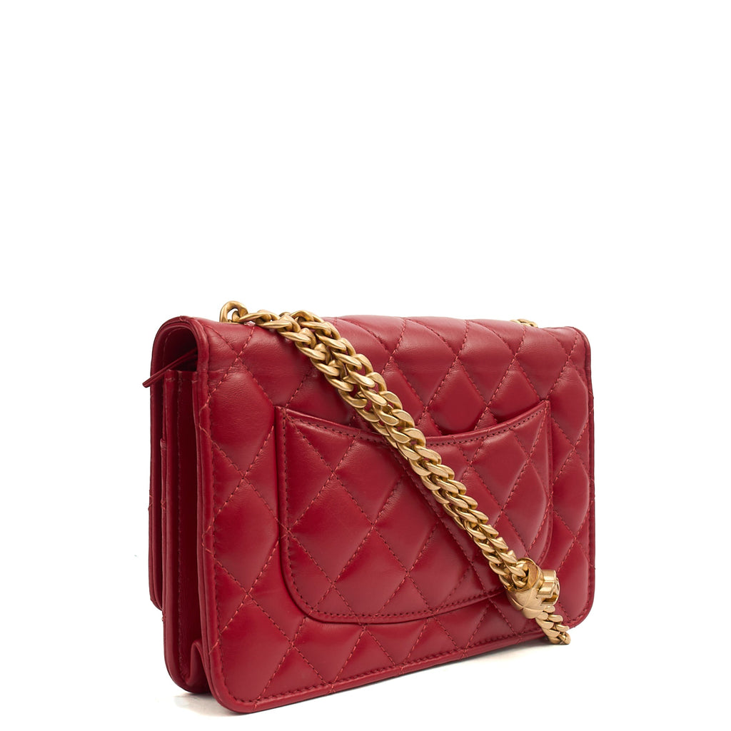 Chanel Cross Body Pearl Crush Wallet on Chain in Red, Lambskin Leather