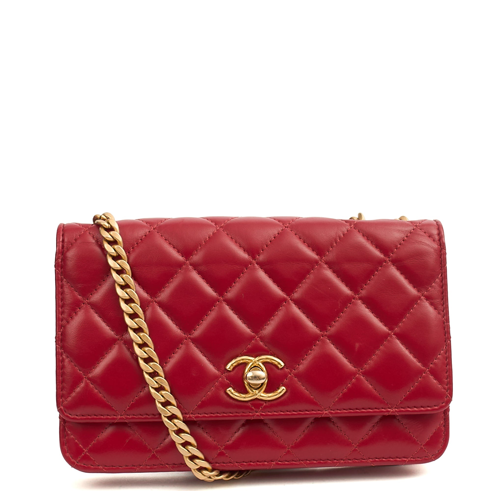 Chanel Cross Body Pearl Crush Wallet on Chain in Red, Lambskin Leather