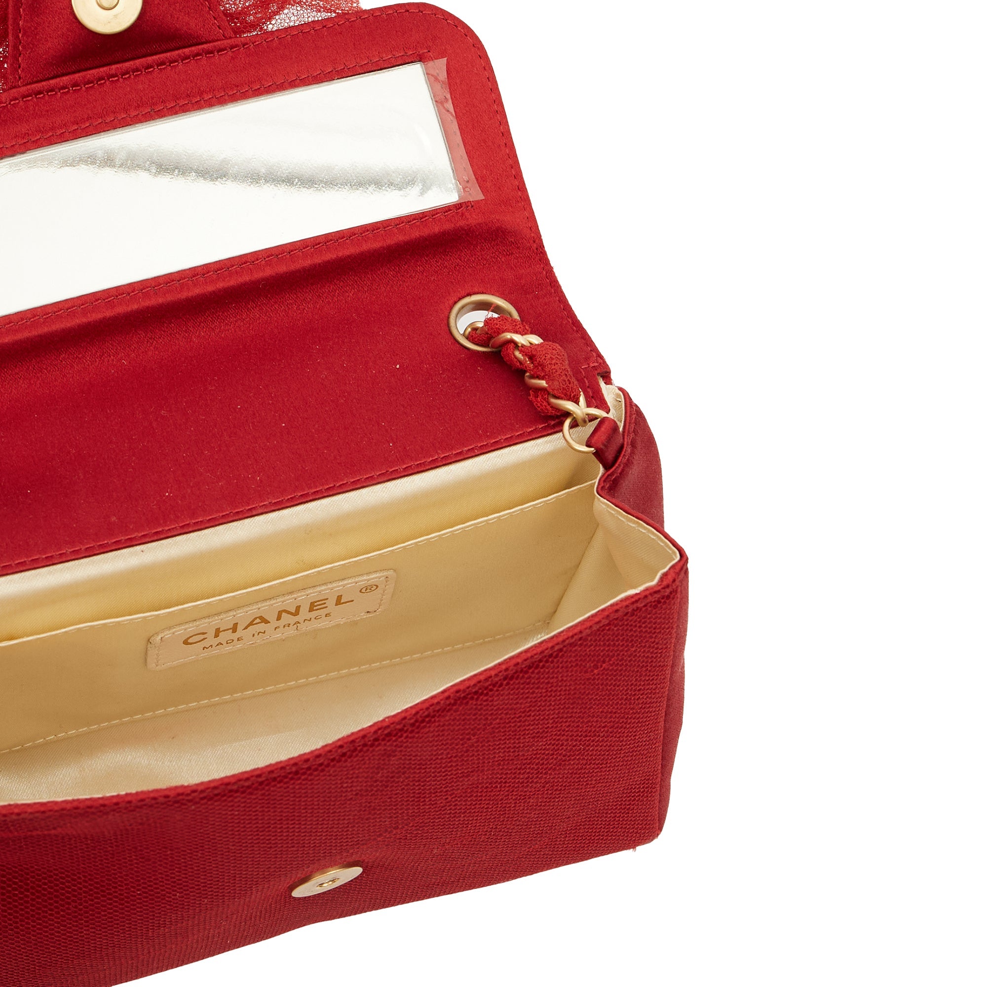Chanel Mini Bag Camellia Clutch in Red, Fabric