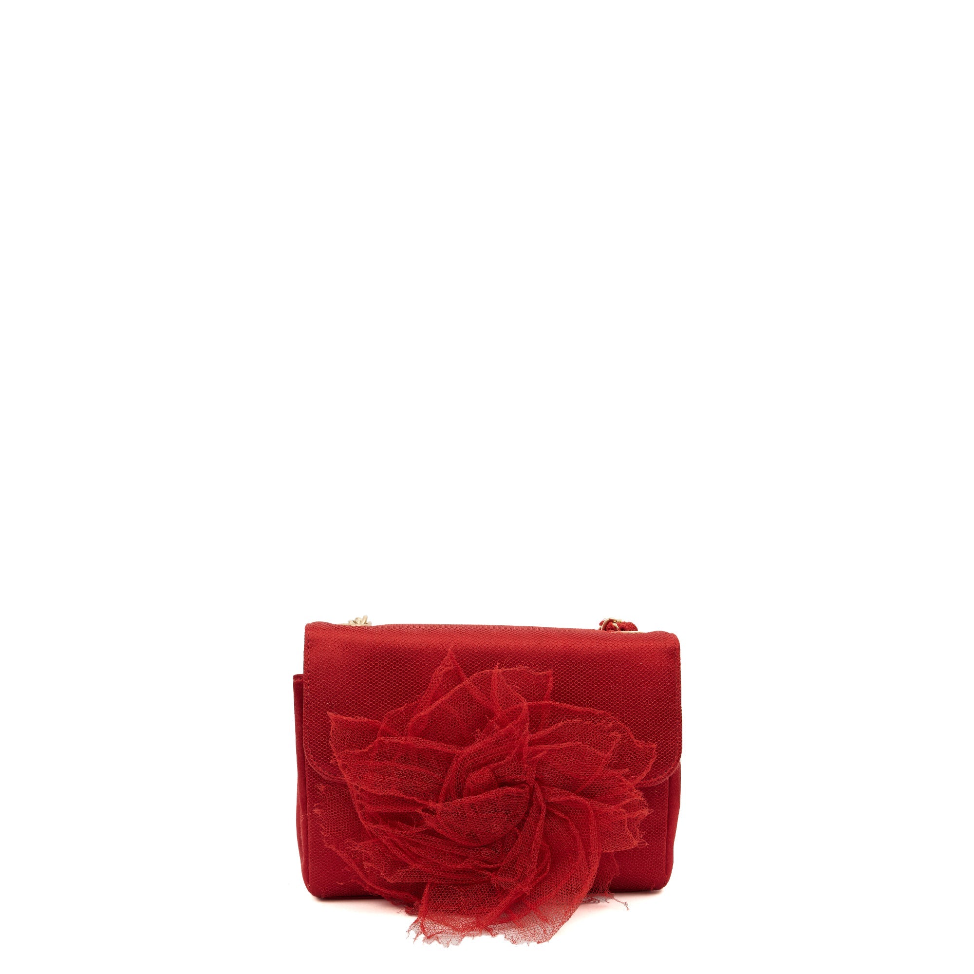 Chanel Mini Bag Camellia Clutch in Red, Fabric