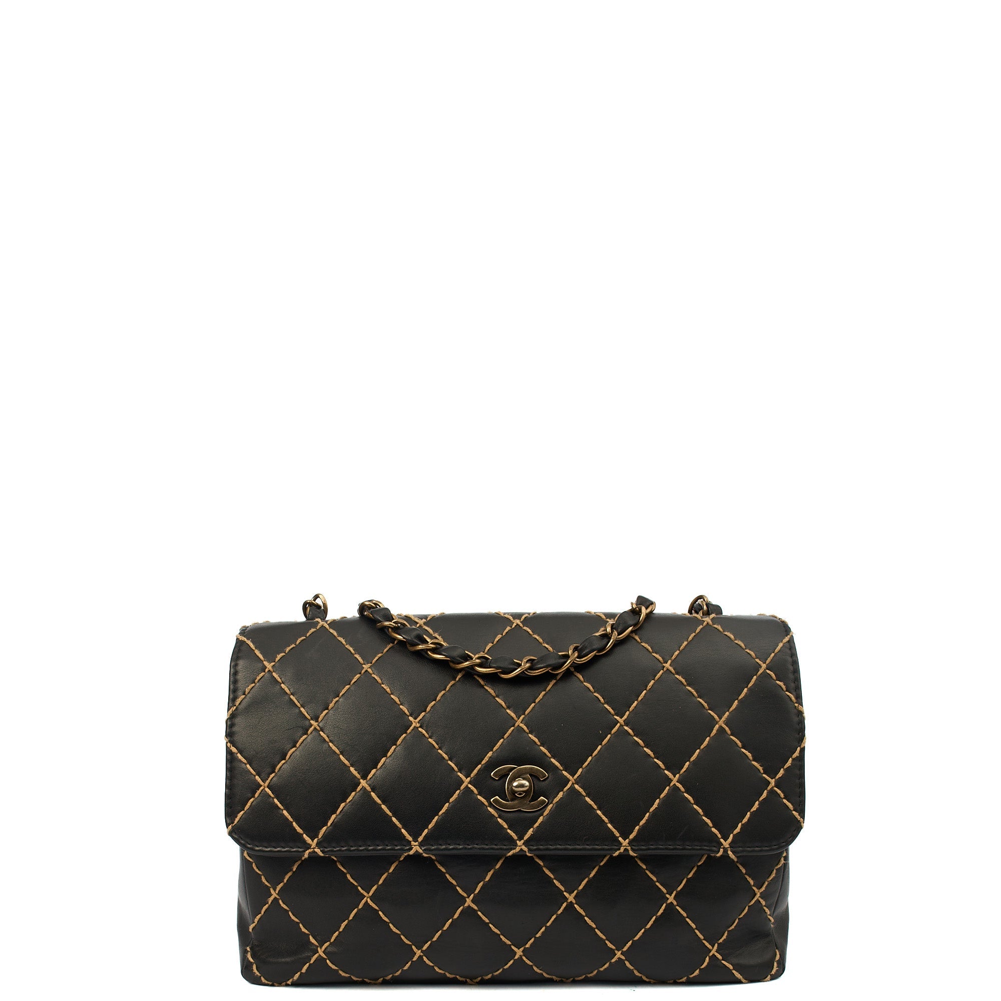 Chanel Shoulder Bag Wildstitch Flap Bag in Black, Leather