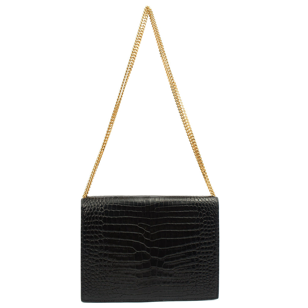 Saint Laurent Shoulder Bag Cassandre Chain Flap Bag in Black, Exotic Effect Leather
